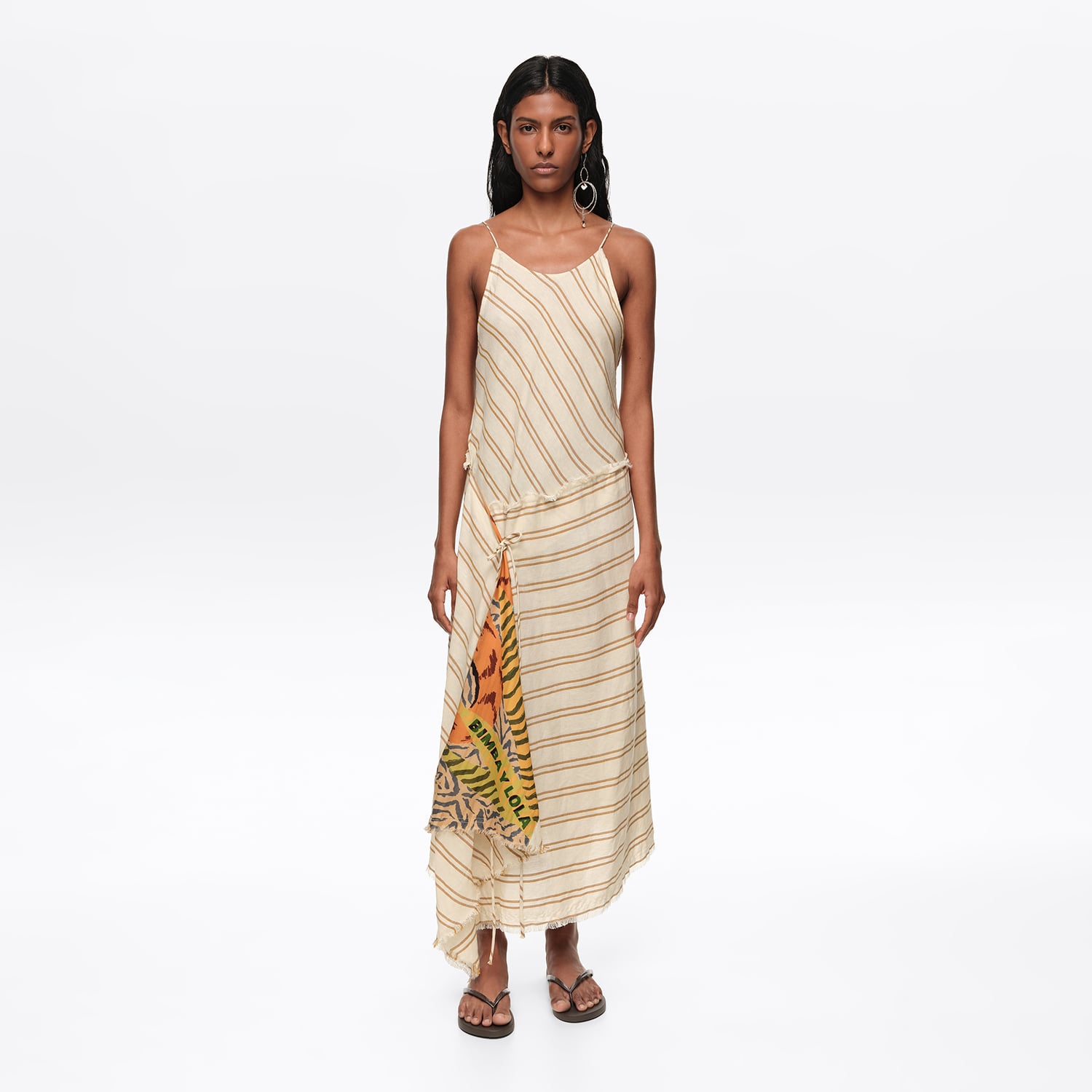 Bimba Y Lola Sand Sarong Dress With Striped Print Lining