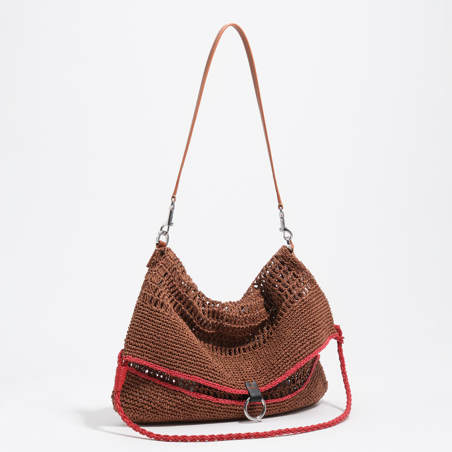 Bimba Y Lola Oak Medium Raffia-Effect Shoulder Bag