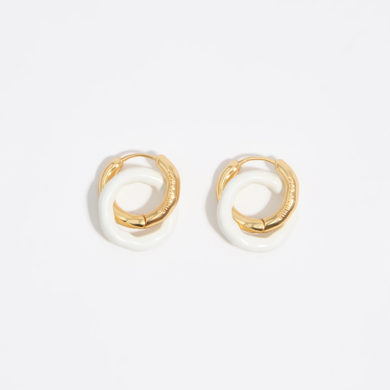 Bimba Y Lola Gold Textured Double Hoop Earrings With Brown Enamel