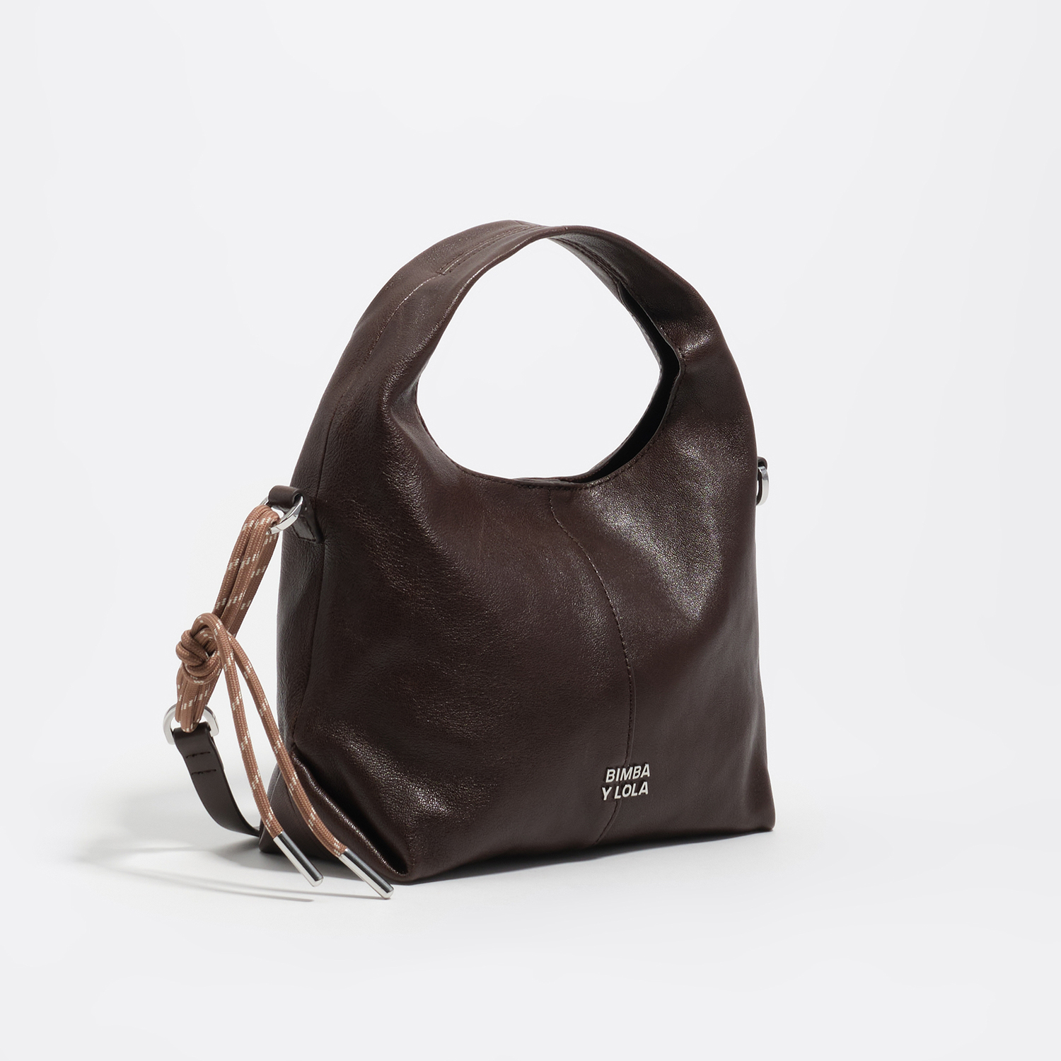 Bimba Y Lola Coffee Small Leather Paper Crossbody Bag