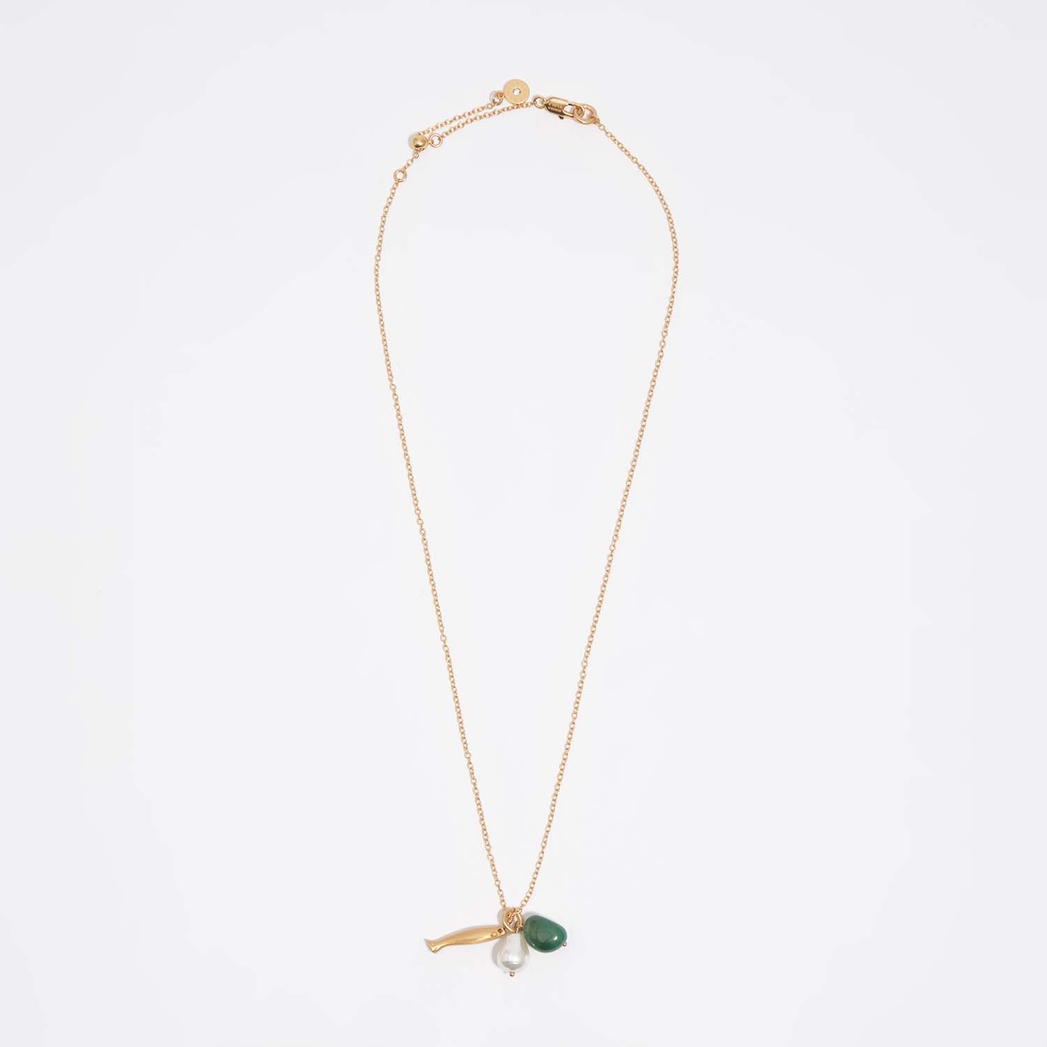 Bimba Y Lola Green Aged Gold Necklace With Fish And Stone