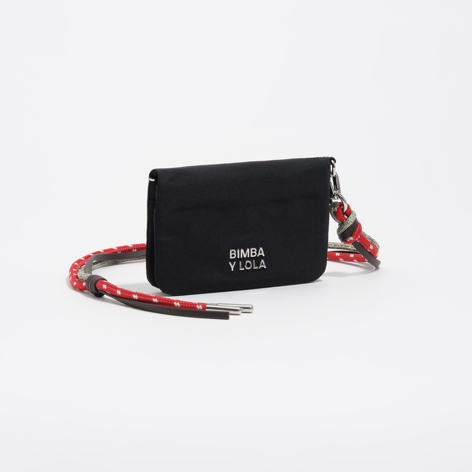 Bimba Y Lola Graphite Small Black Nylon Flap Purse