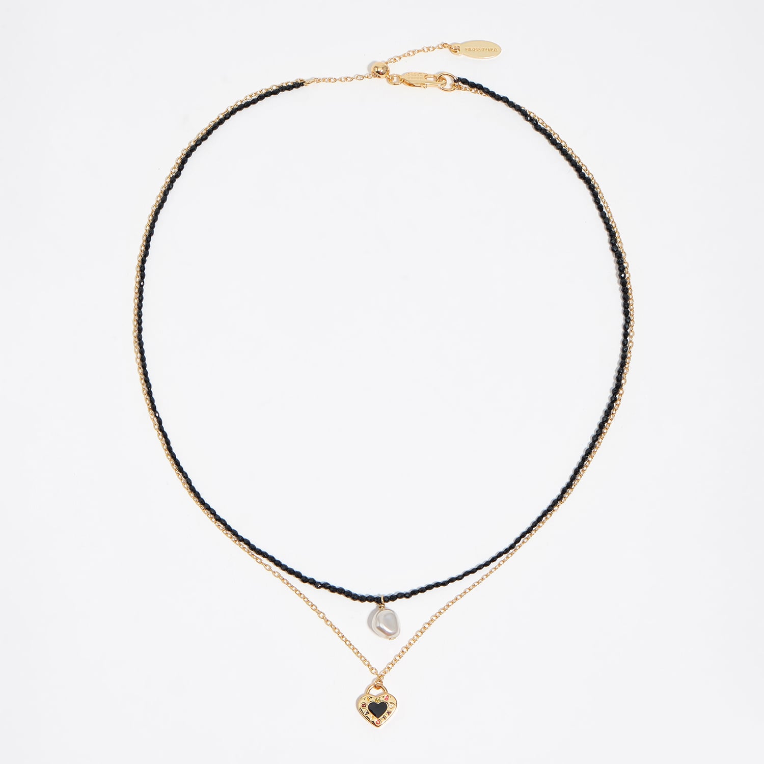 Bimba Y Lola Black Double Crystals And Pearl Necklace