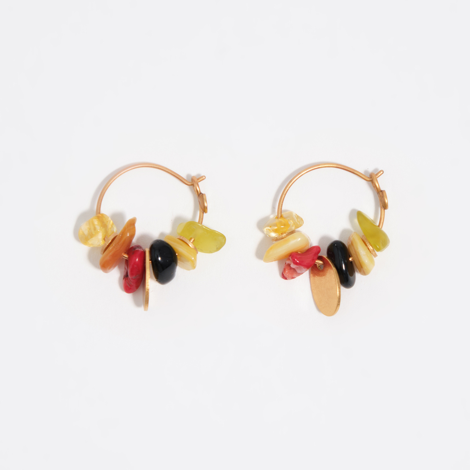 Bimba Y Lola Gold Hoop Earrings With Stones And Aged Metal Texture