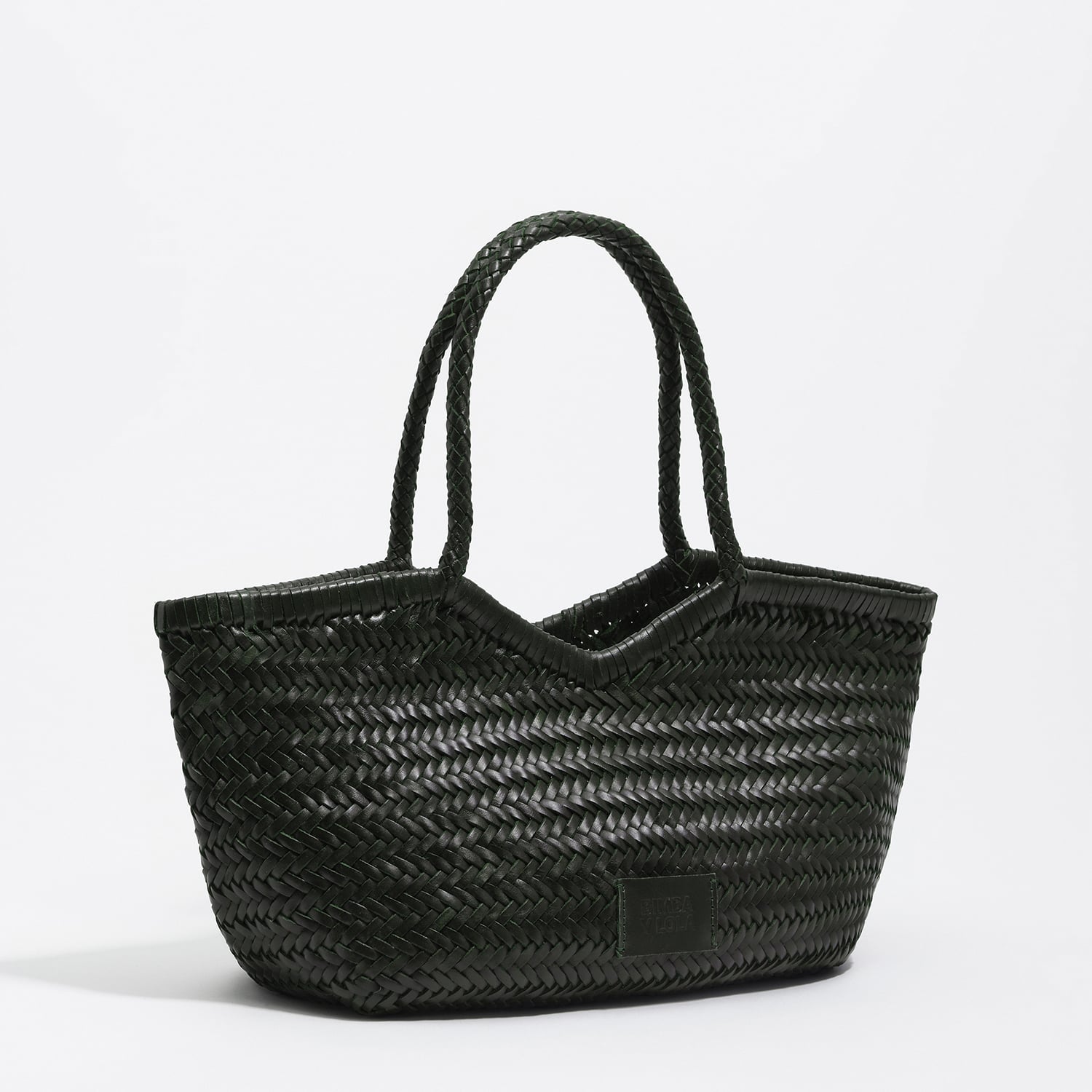 Torba shopper duża pleciona skóra ciemnozielona