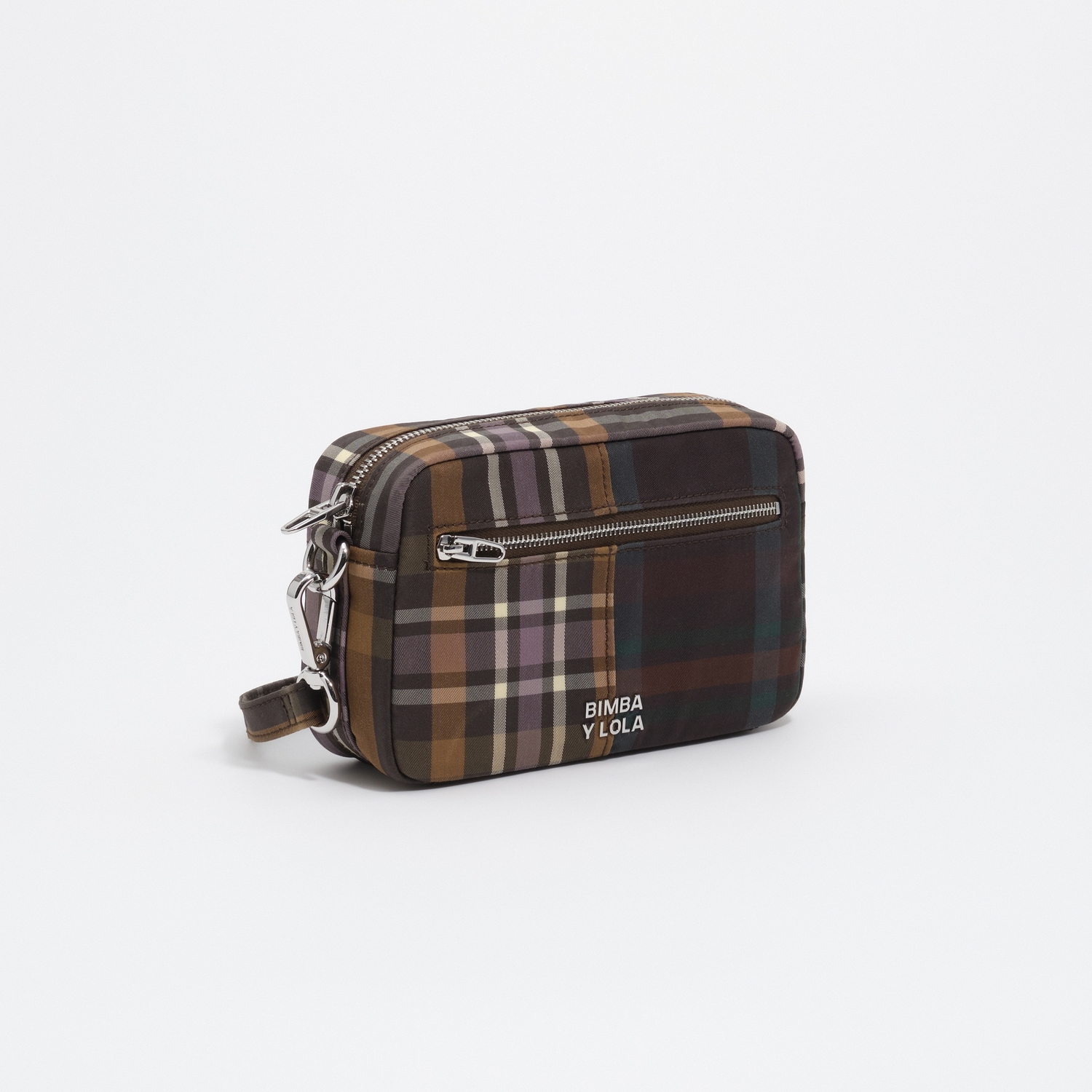 Torebka listonoszka mała tartan czekoladowo-zielona 2