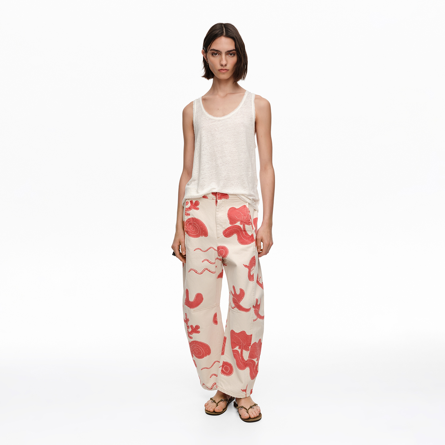 BARREL - Spodnie denim regulowana talia Sand Red