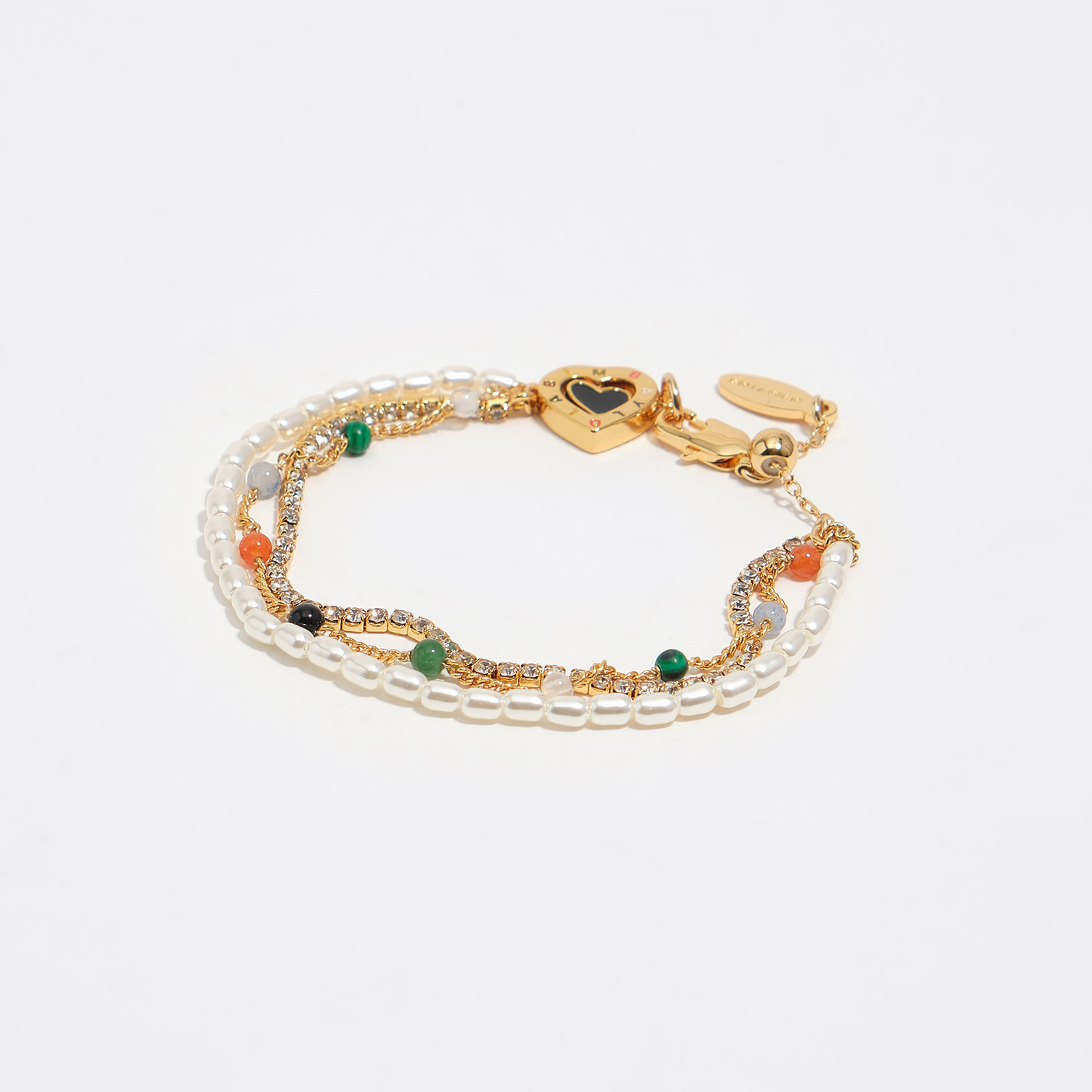 Bimba Y Lola Pearl Golden Logo Heart Triple Bracelet