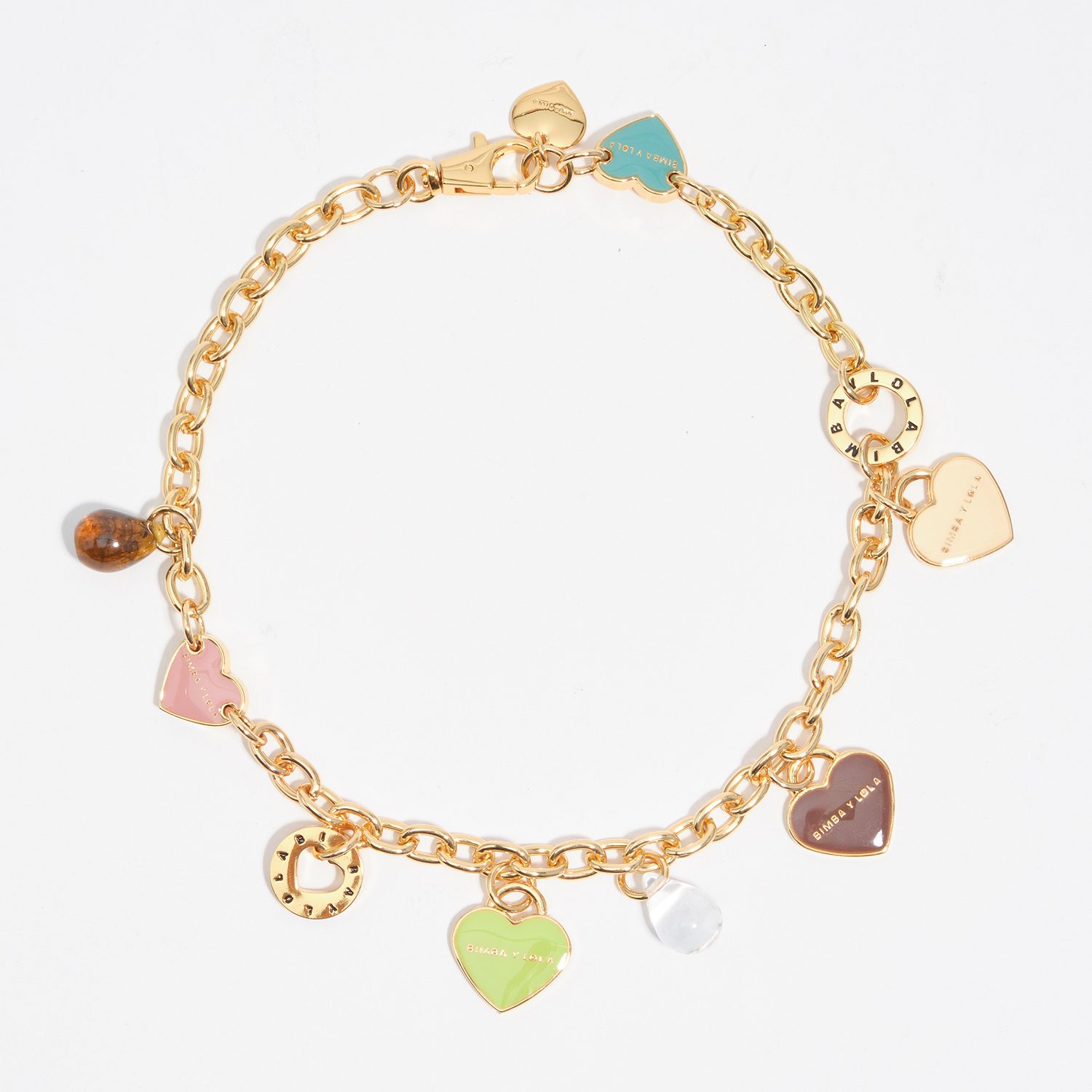 Bimba Y Lola Lime Heart Logos Gold Chain Necklace