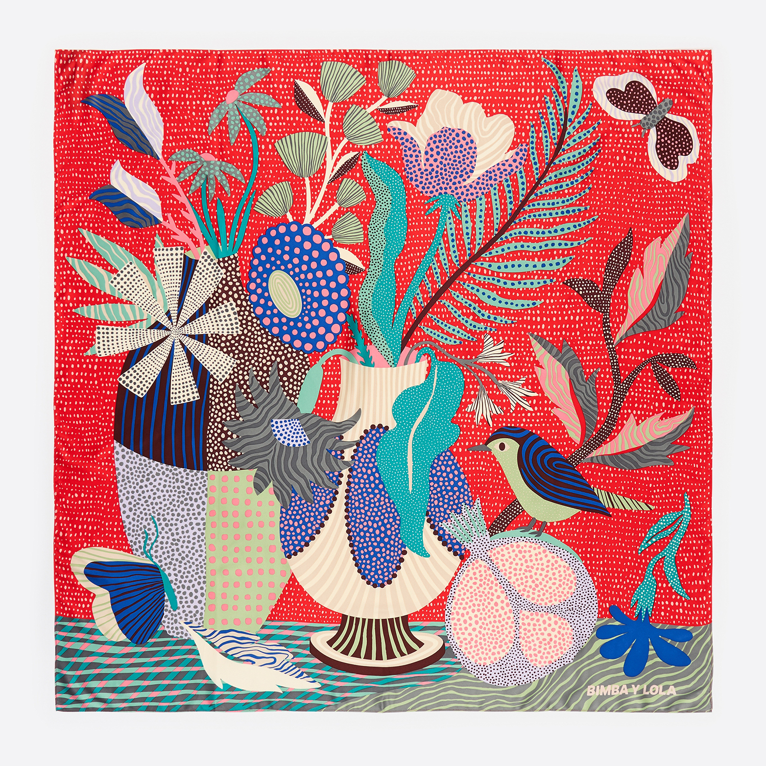 Bimba Y Lola Red Pointillist Still Life Scarf