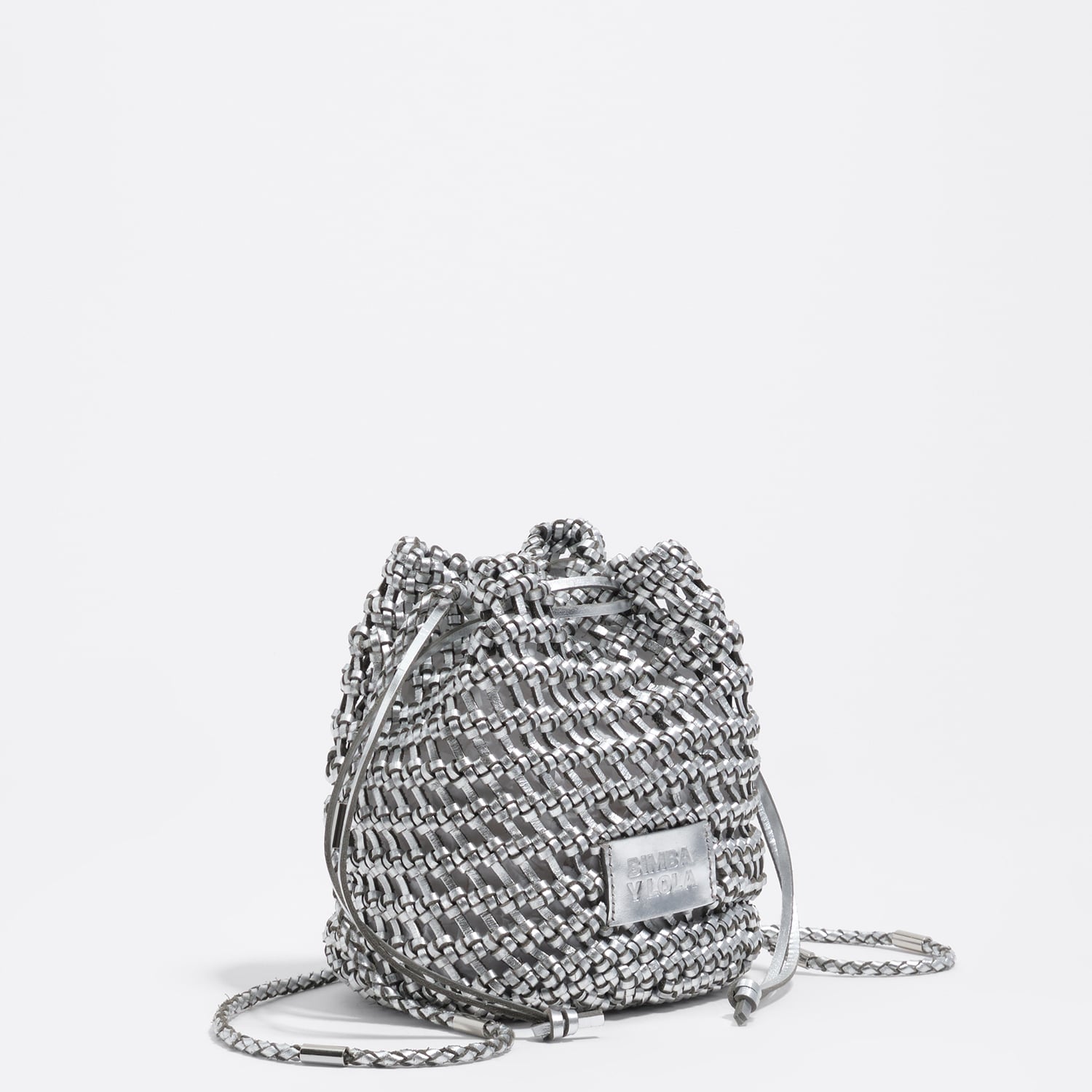Bimba Y Lola Silver Mini Plaited Leather Bag