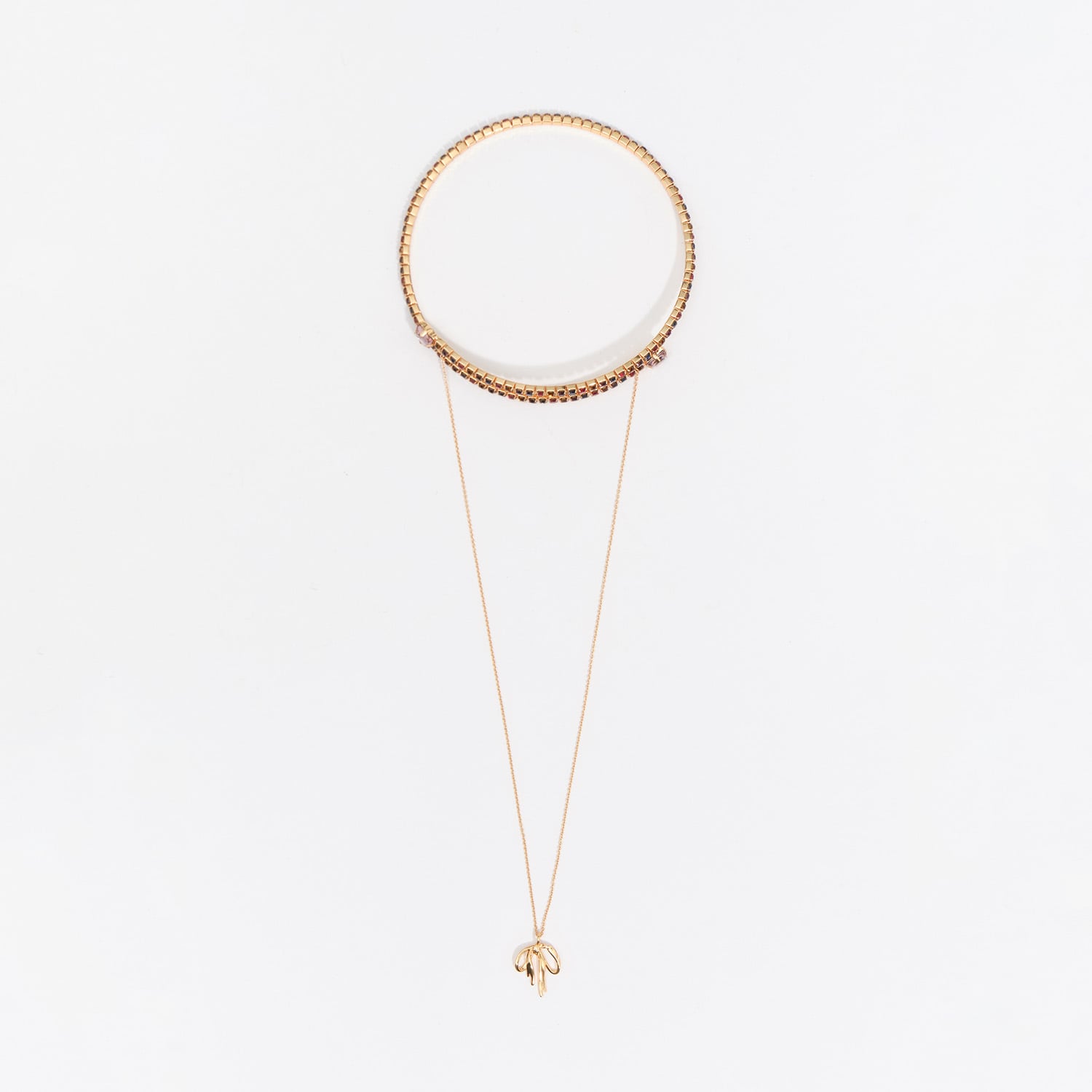 Naszyjnik choker kryształki łańcuszek kokarda złoty