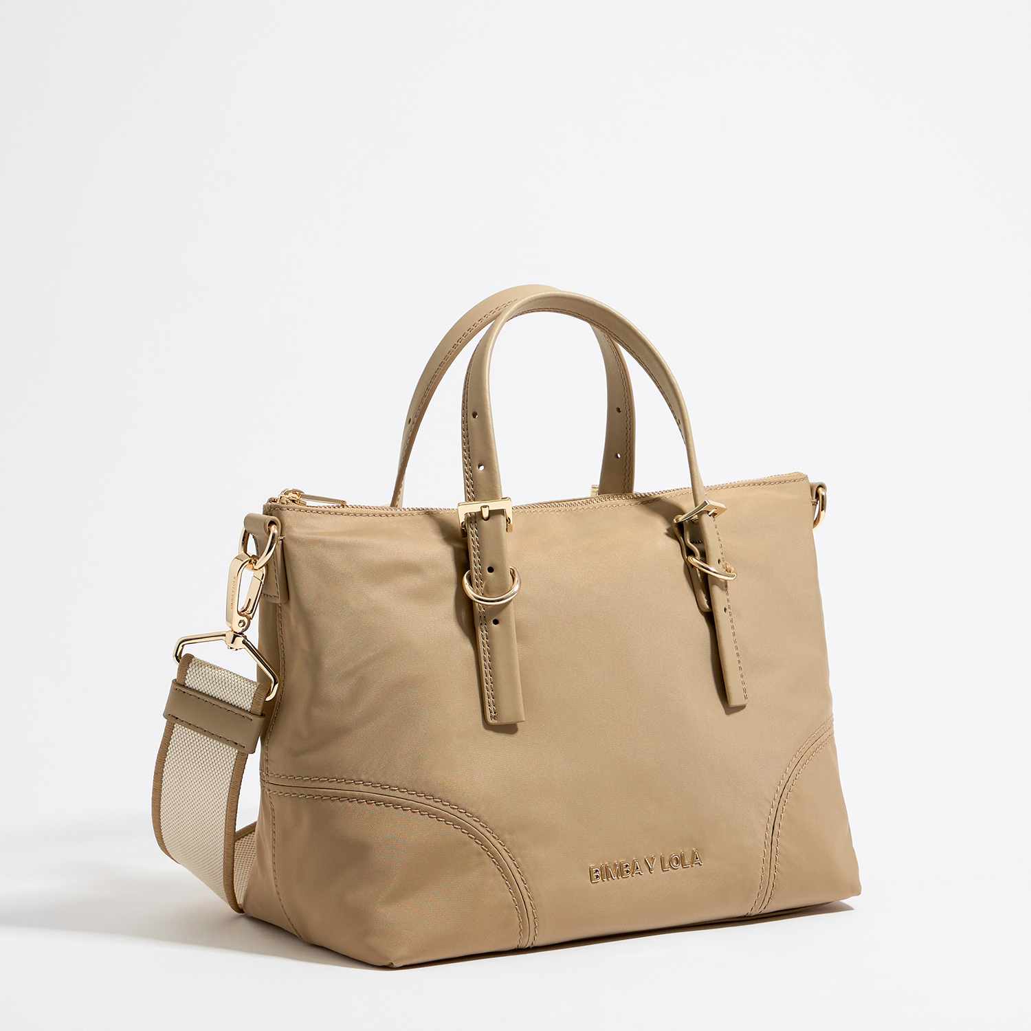Torba shopper średniej wielkości nylon jasnobrązowa