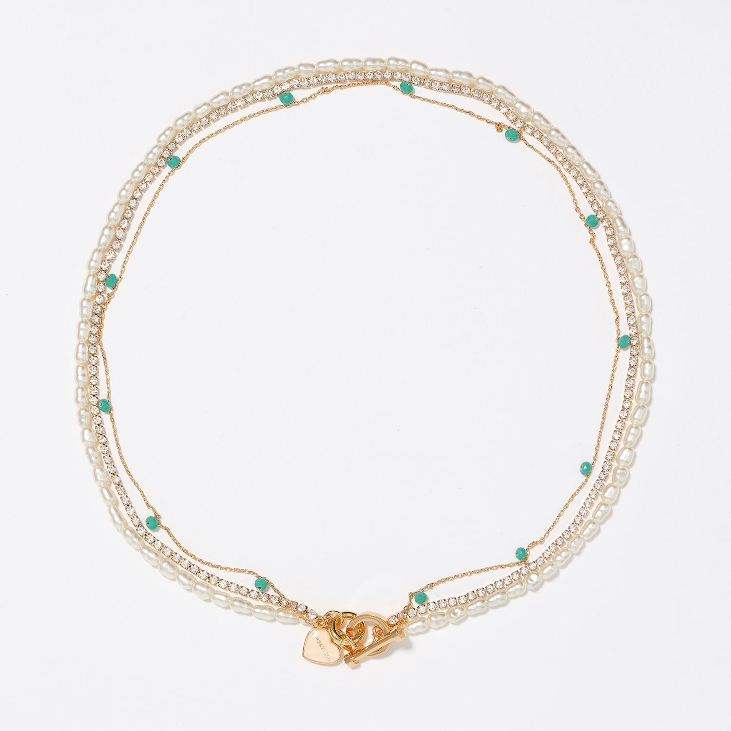 Bimba Y Lola Pearl Gold-Tone Chain And Heart Logo Double-Layer Necklace