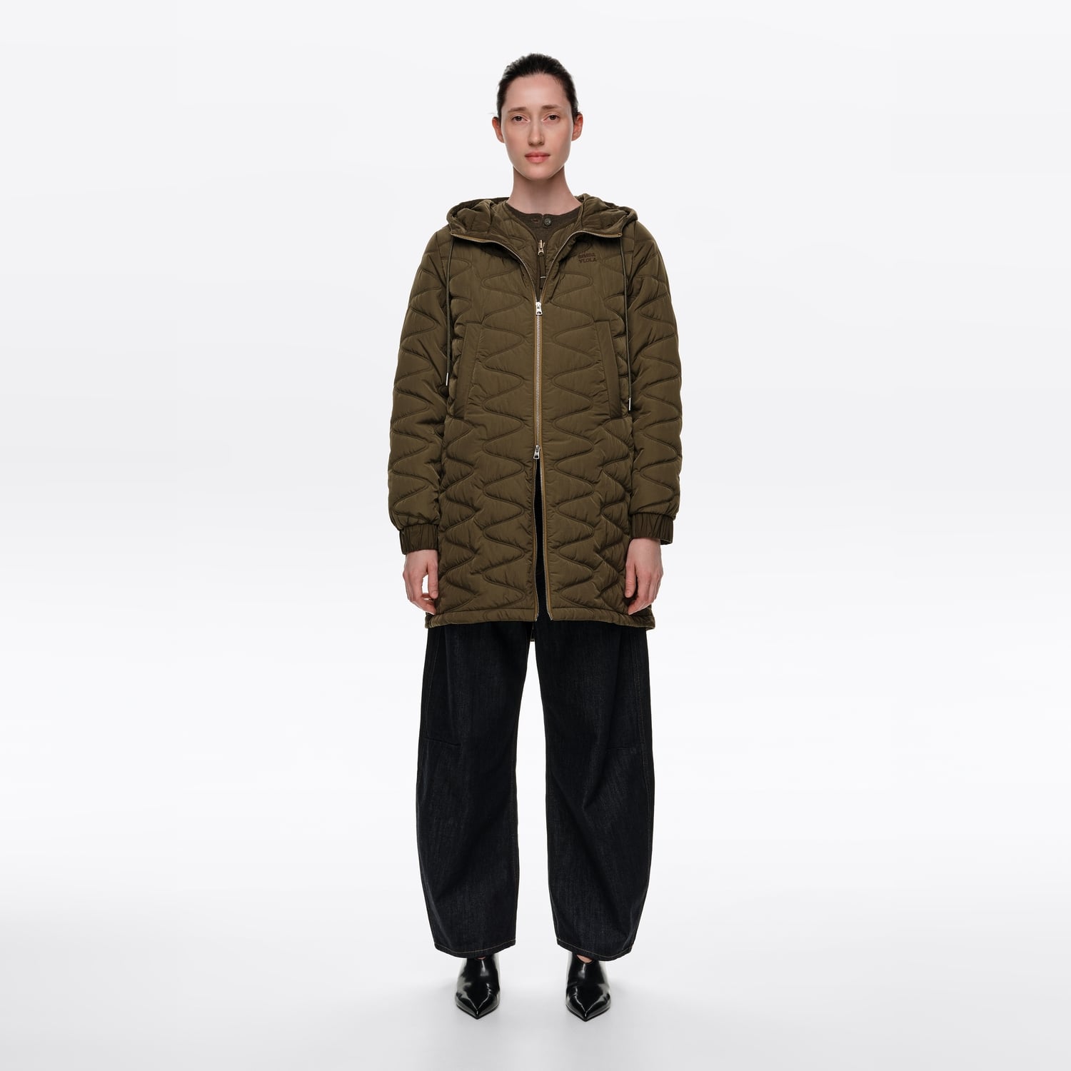 Kurtka puchowa midi pikowana khaki 2