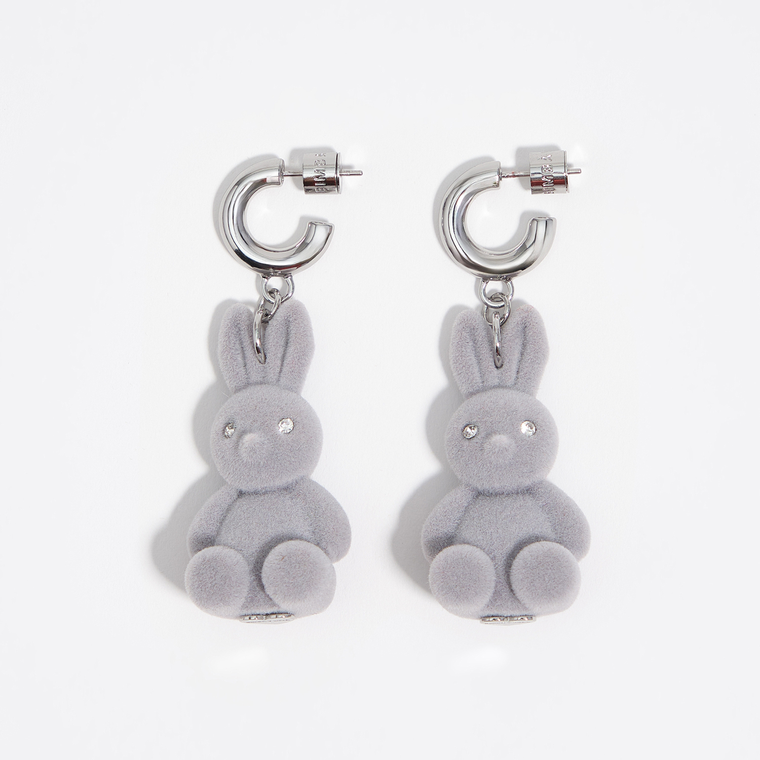 Bimba Y Lola Taupe Gray Flocked Rabbit Hoop Earrings