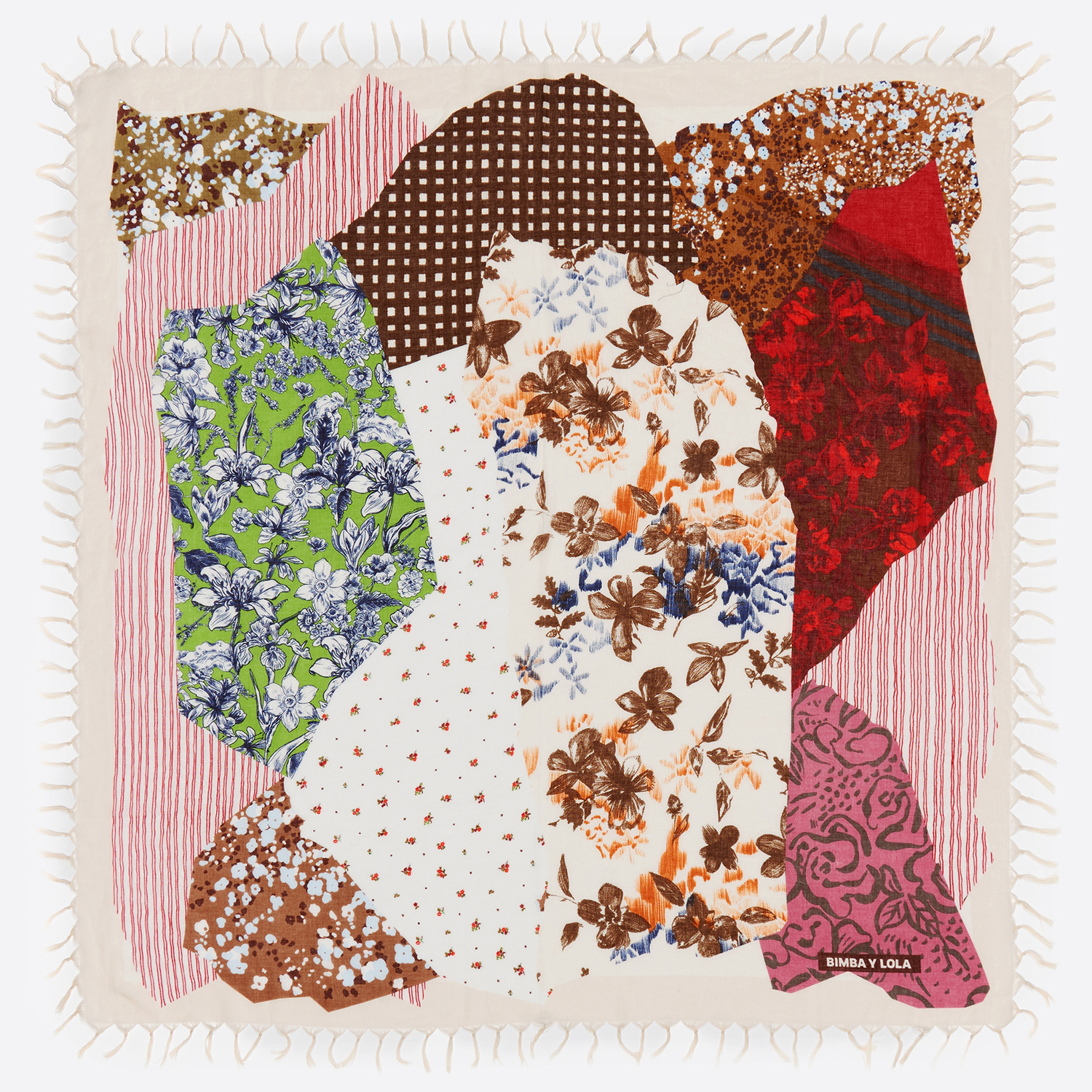 Bimba Y Lola Brown Collage Prints Shawl
