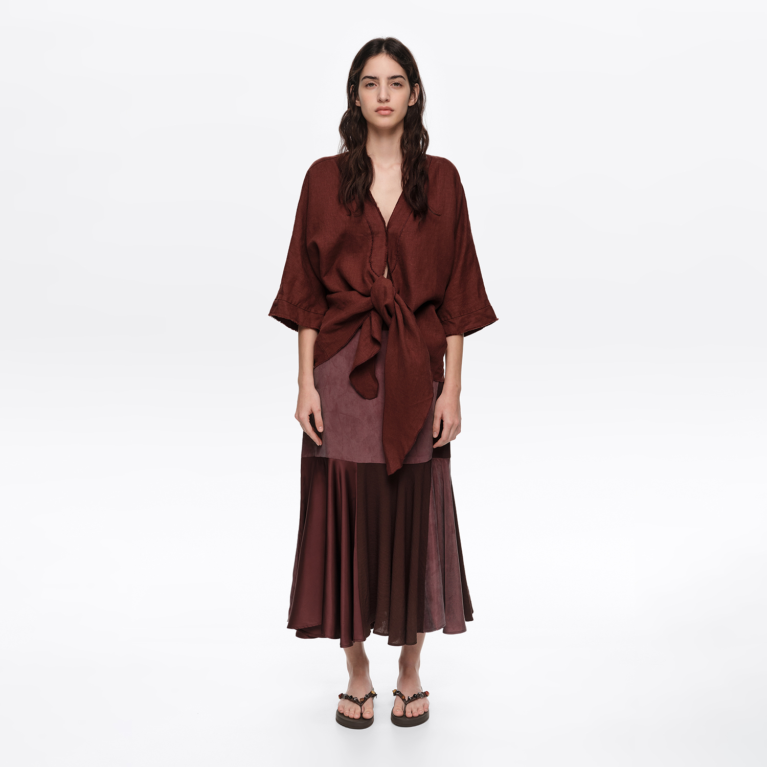 Bimba Y Lola Brown Fluid Patchwork Skirt