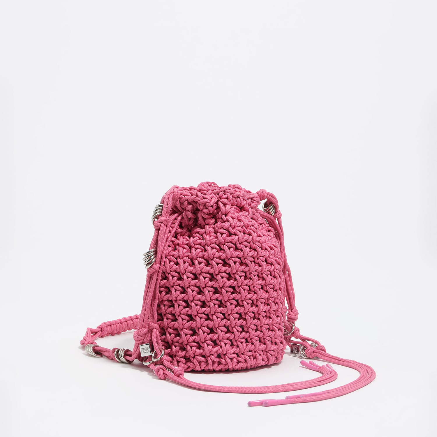 Bimba Y Lola Dark Pink Mini Plaited Crochet Bucket Bag