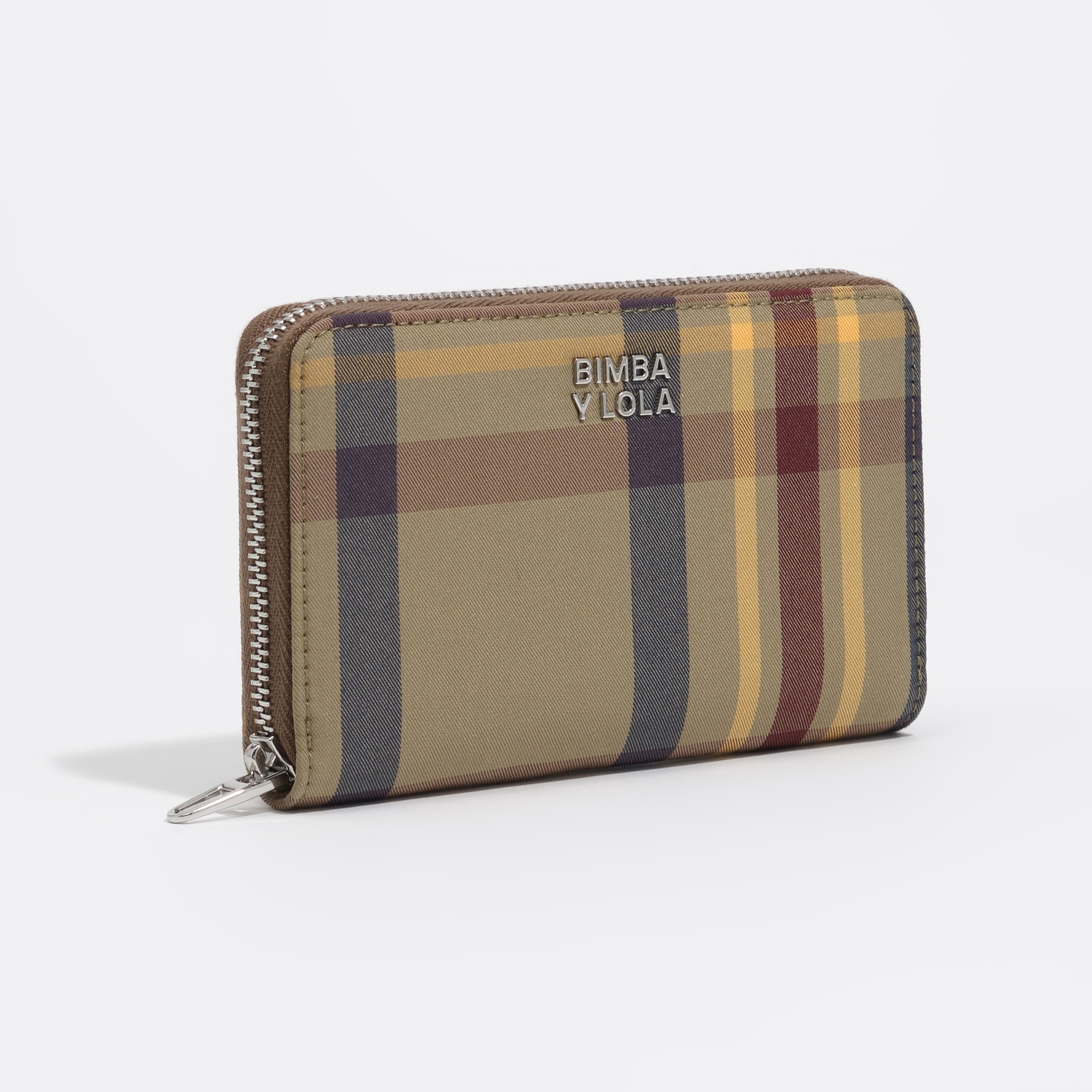 Portfel średni żakard tartan khaki burgund