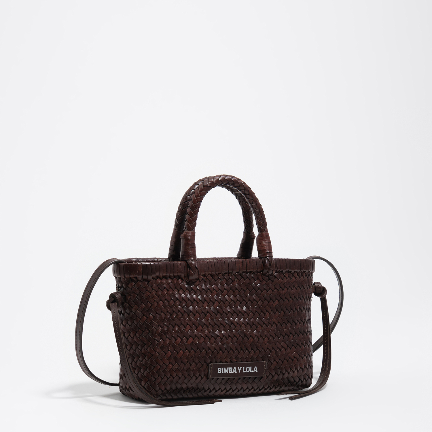 Bimba Y Lola Dark Brown Plaited Leather Mini Bag