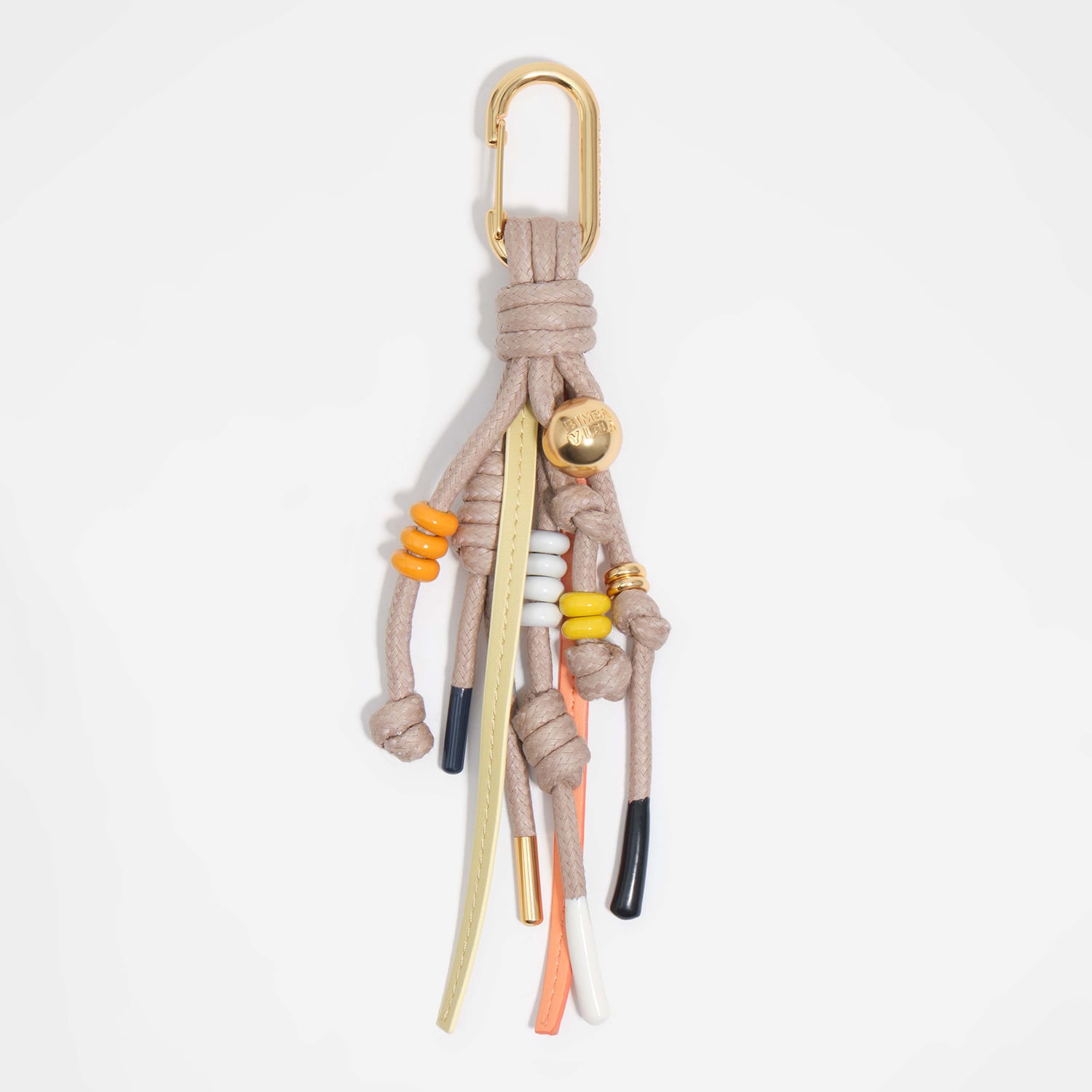 Bimba Y Lola Taupe Pompom Key Ring With Cords And Beads