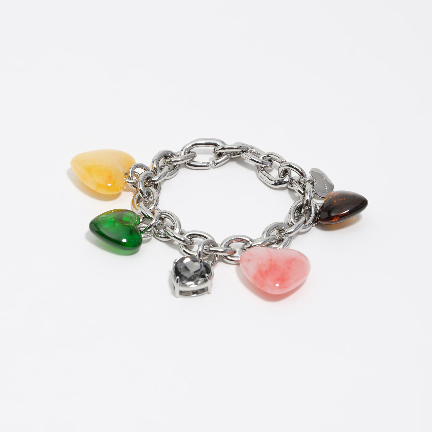 Bimba Y Lola Green Multicolor Resin Hearts Bracelet