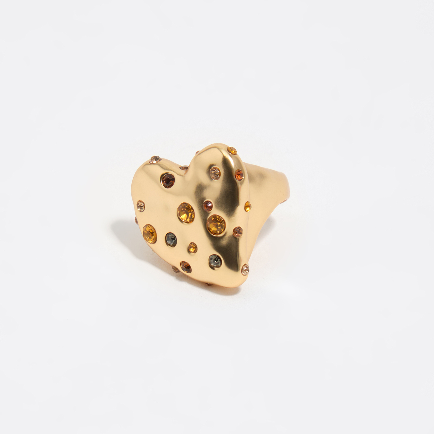 Bimba Y Lola Gold Matte Textured Heart Crystals Ring