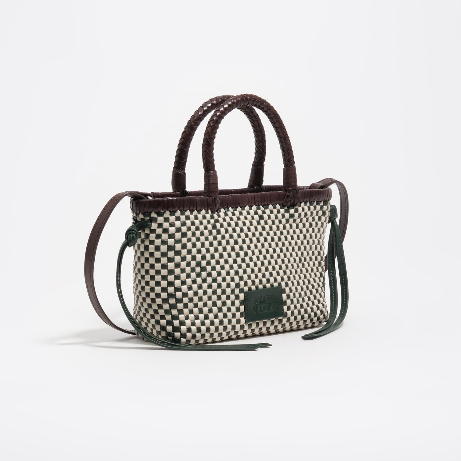 Bimba Y Lola Dark Green Mini Plaited Leather Bag