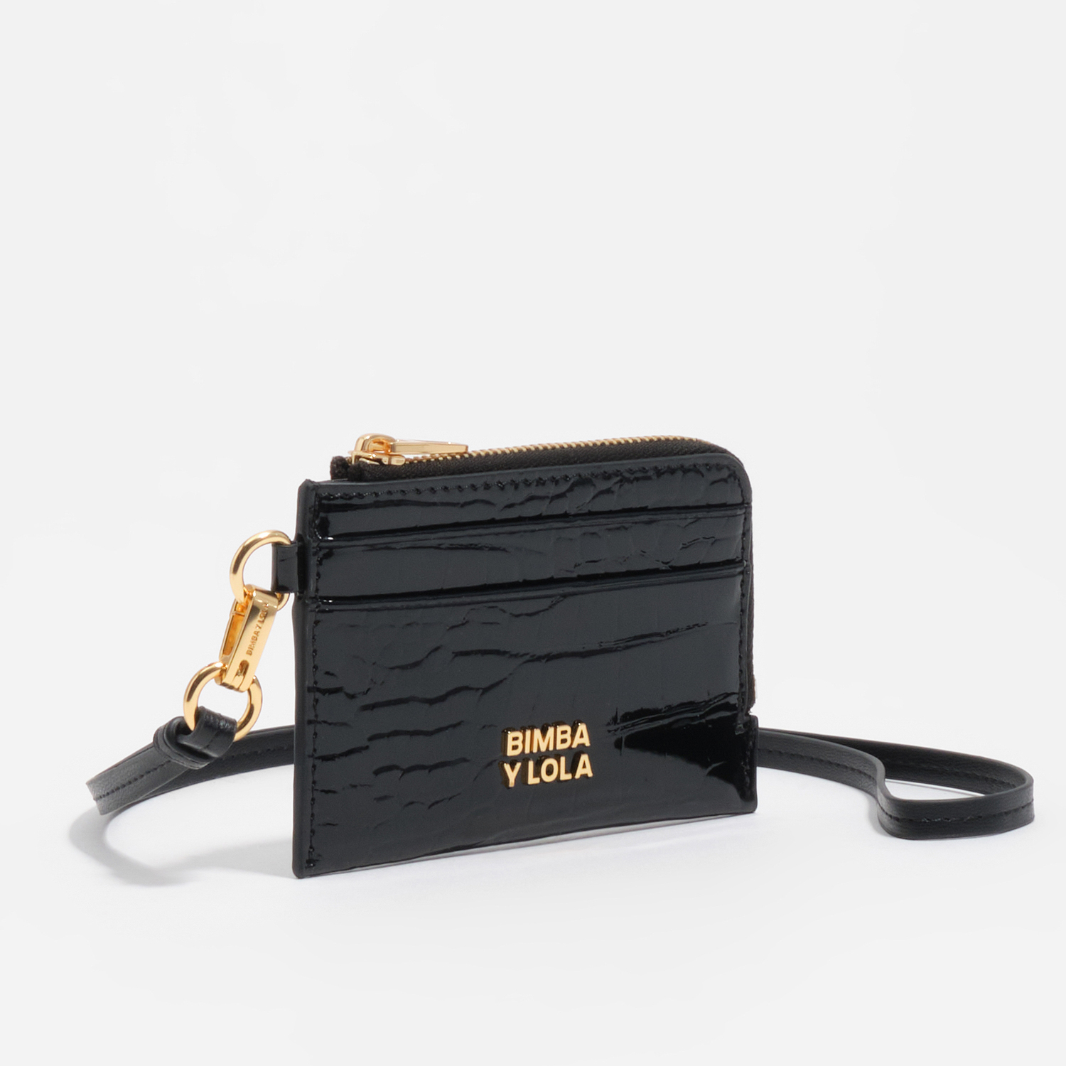 Bimba Y Lola Black Embossed Crocodile Card Holder/Coin Purse