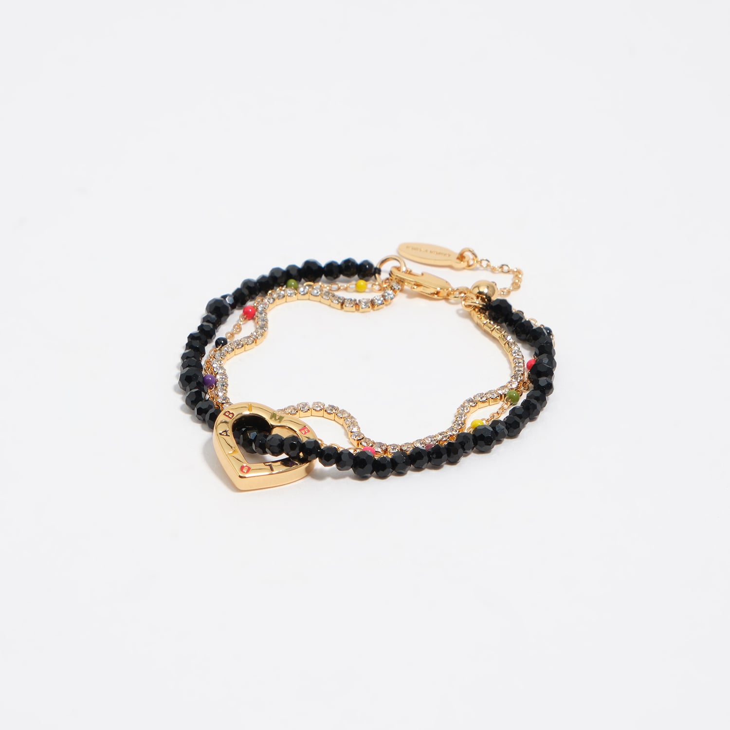 Bimba Y Lola Black Triple Crystal Bracelet With Gold Heart Logo