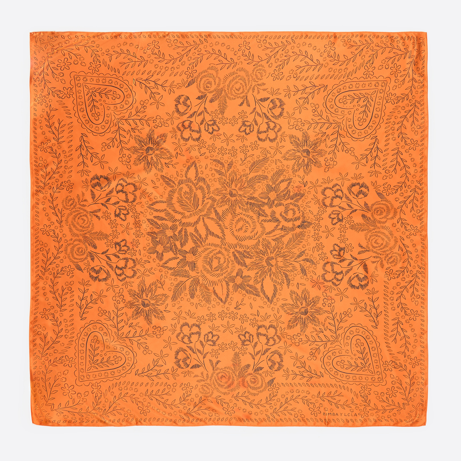 Bimba Y Lola Orange Brushstroke Flowers Scarf