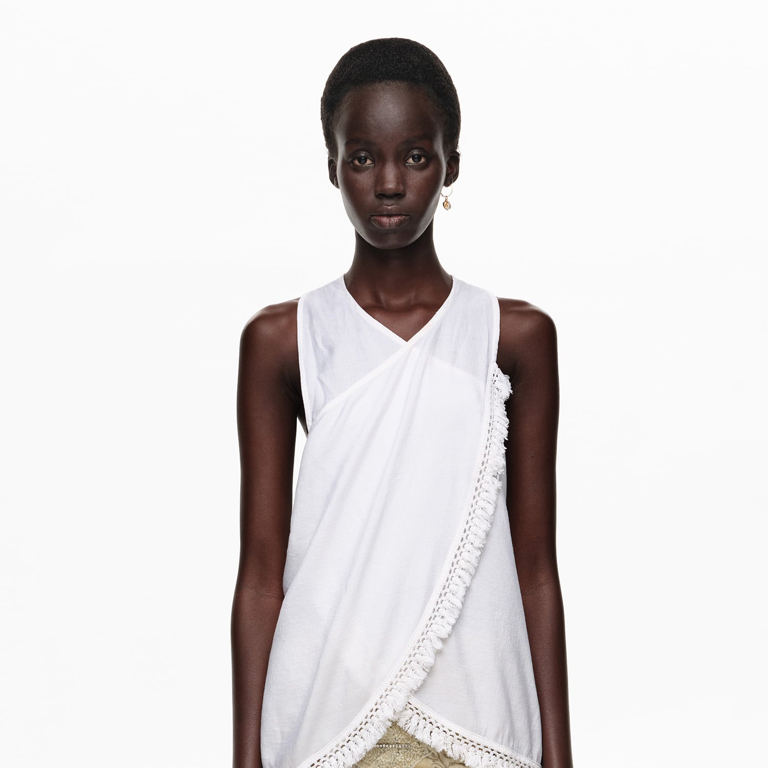 Bimba Y Lola White Fringed Wrap Top