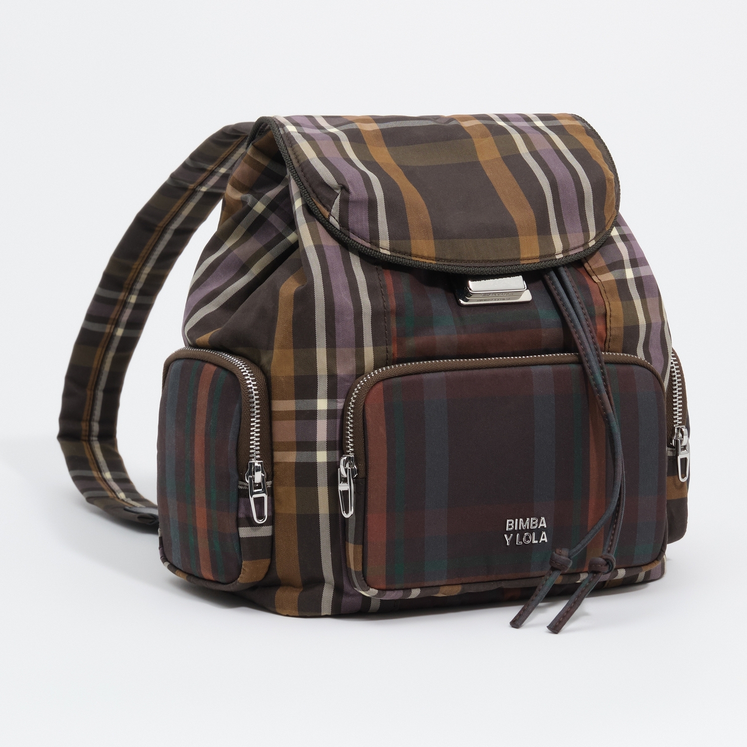Plecak pocket duży bawełna tartan czekoladowo-zielony