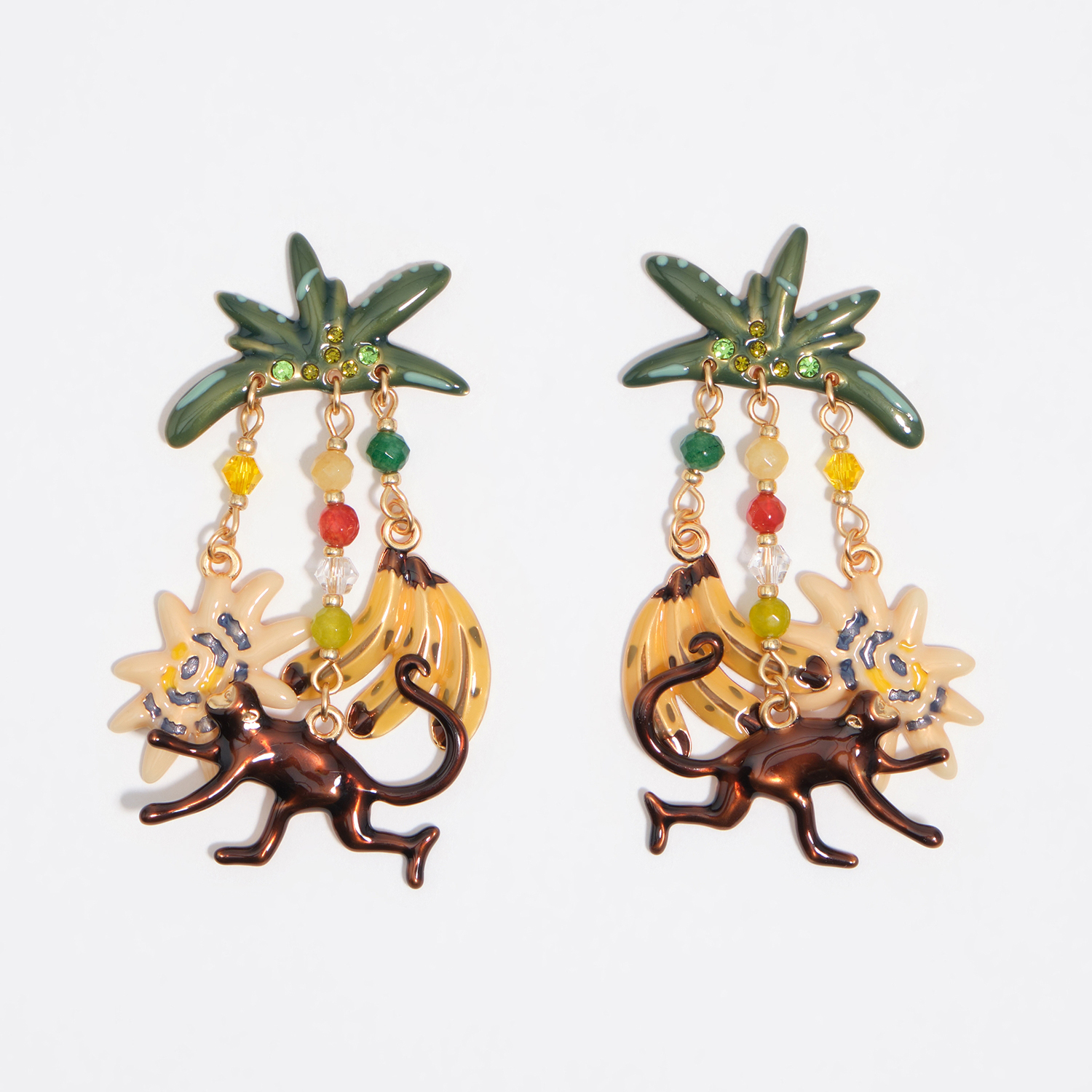 Bimba Y Lola Brown Gold Monkeys And Bananas Earrings