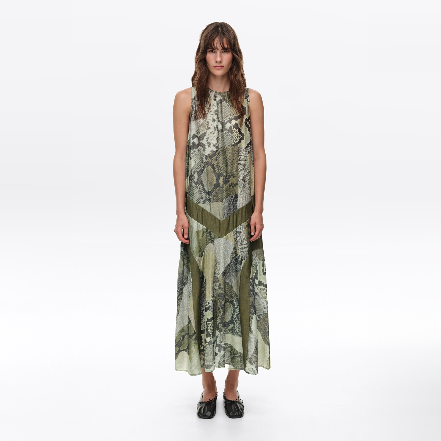 Sukienka litera A snake patchwork zielona