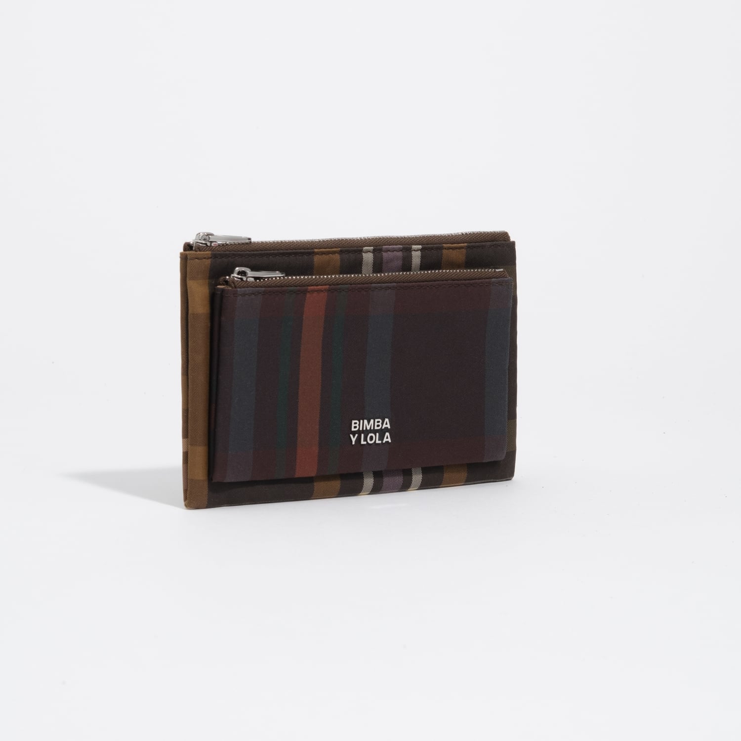Portfel pocket woskowane wykończenie tartan czekoladowo-zielona