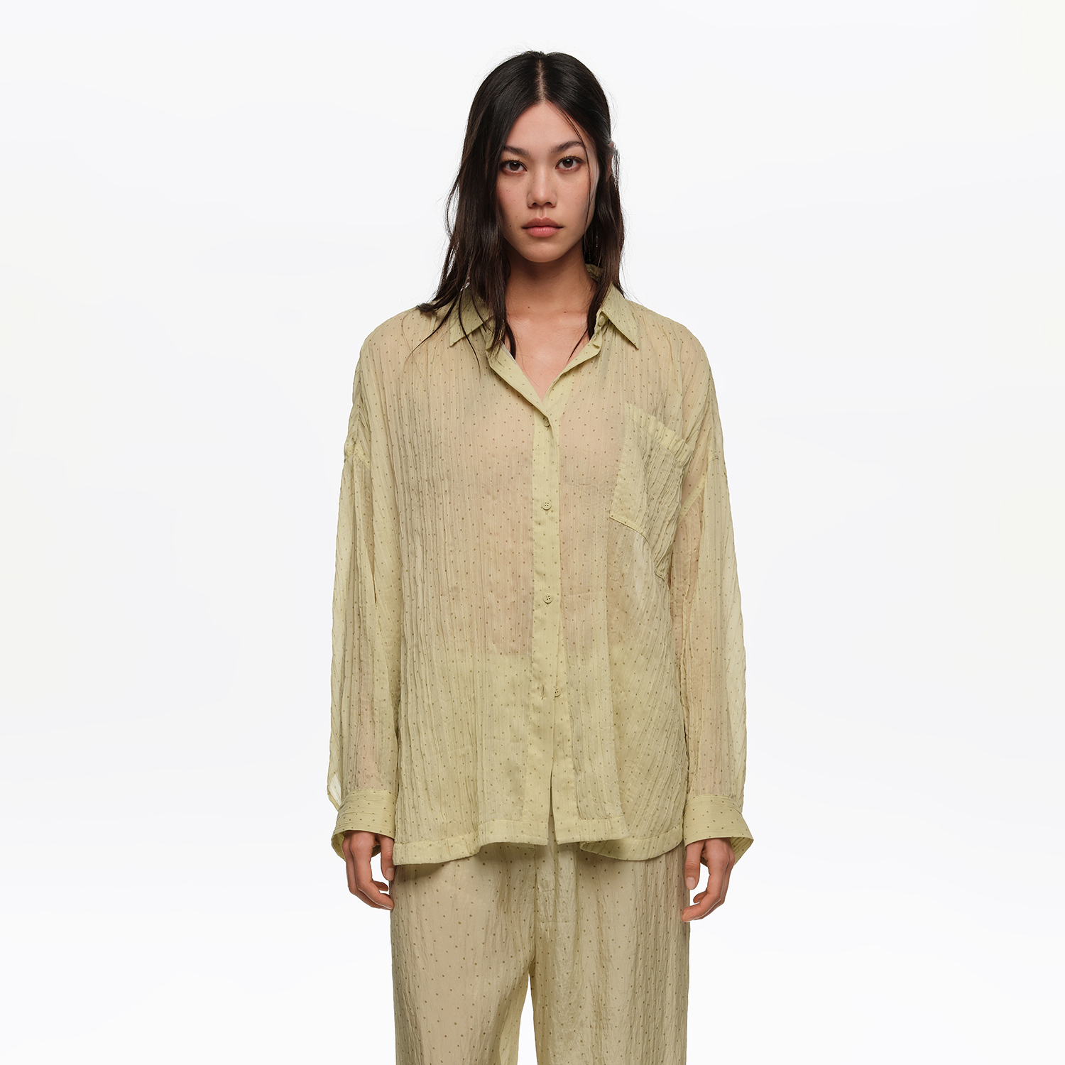 Koszula oversize plisowana Dots mini oliwkowa