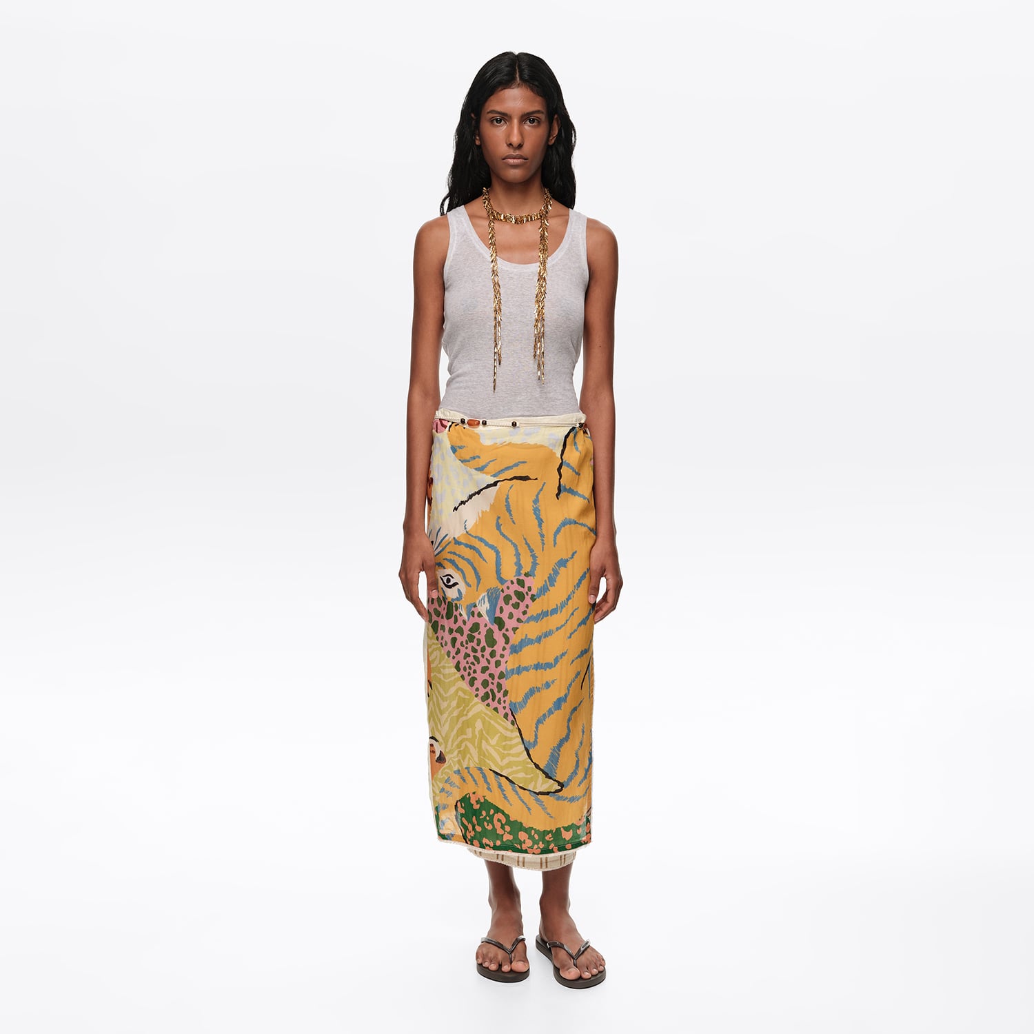 Bimba Y Lola Wild Patchwork Linen Sarong Skirt