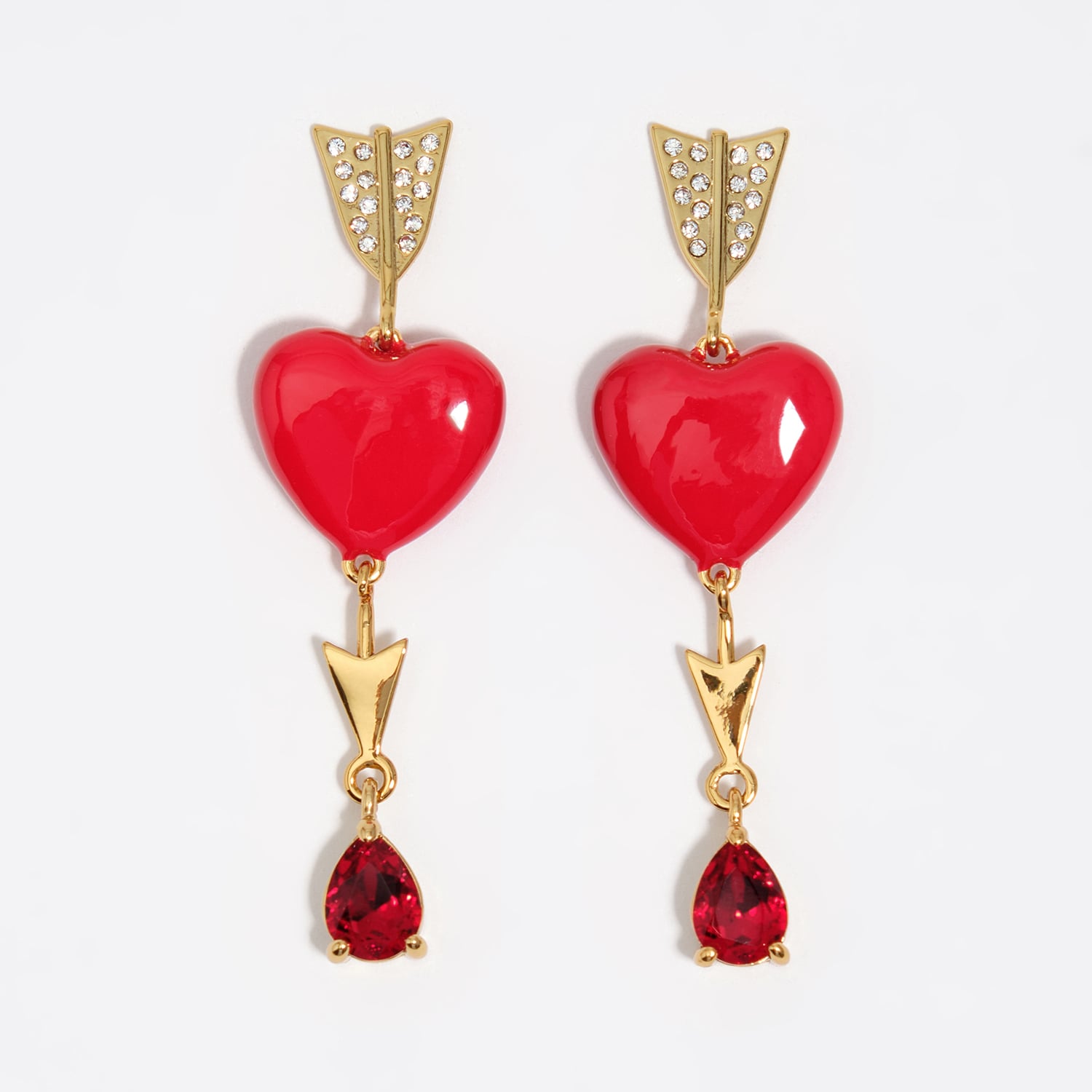 Bimba Y Lola Red Gold Heart And Arrow Earrings