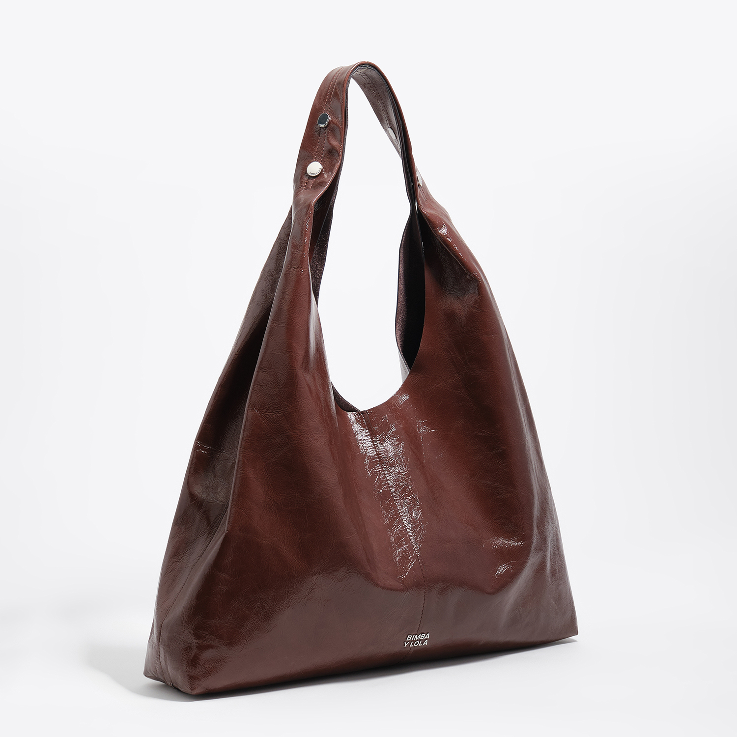 Bimba Y Lola Moka Mocha Shiny Leather Maxi Bikini Paper Bag
