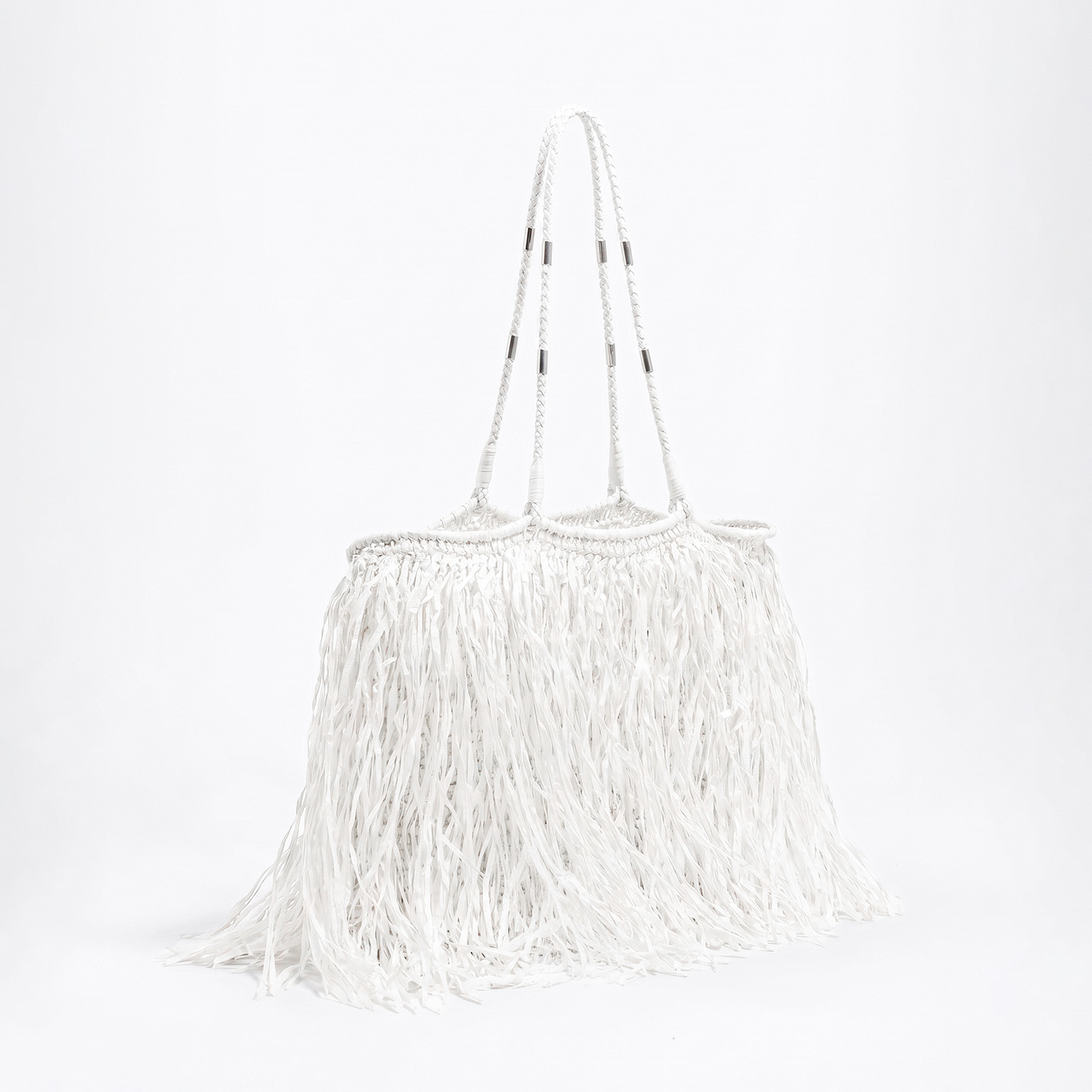 Bimba Y Lola White Large Raffia-Effect Shopper Bag