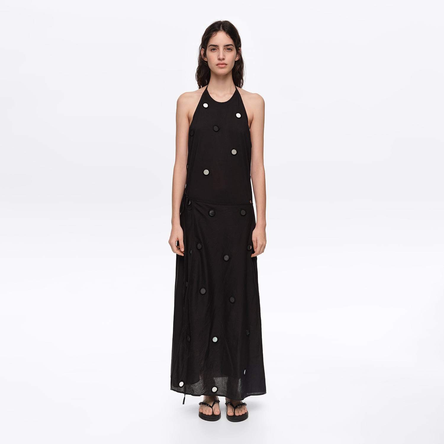 Bimba Y Lola Black Mirrored Halter-Neck Sarong Dress