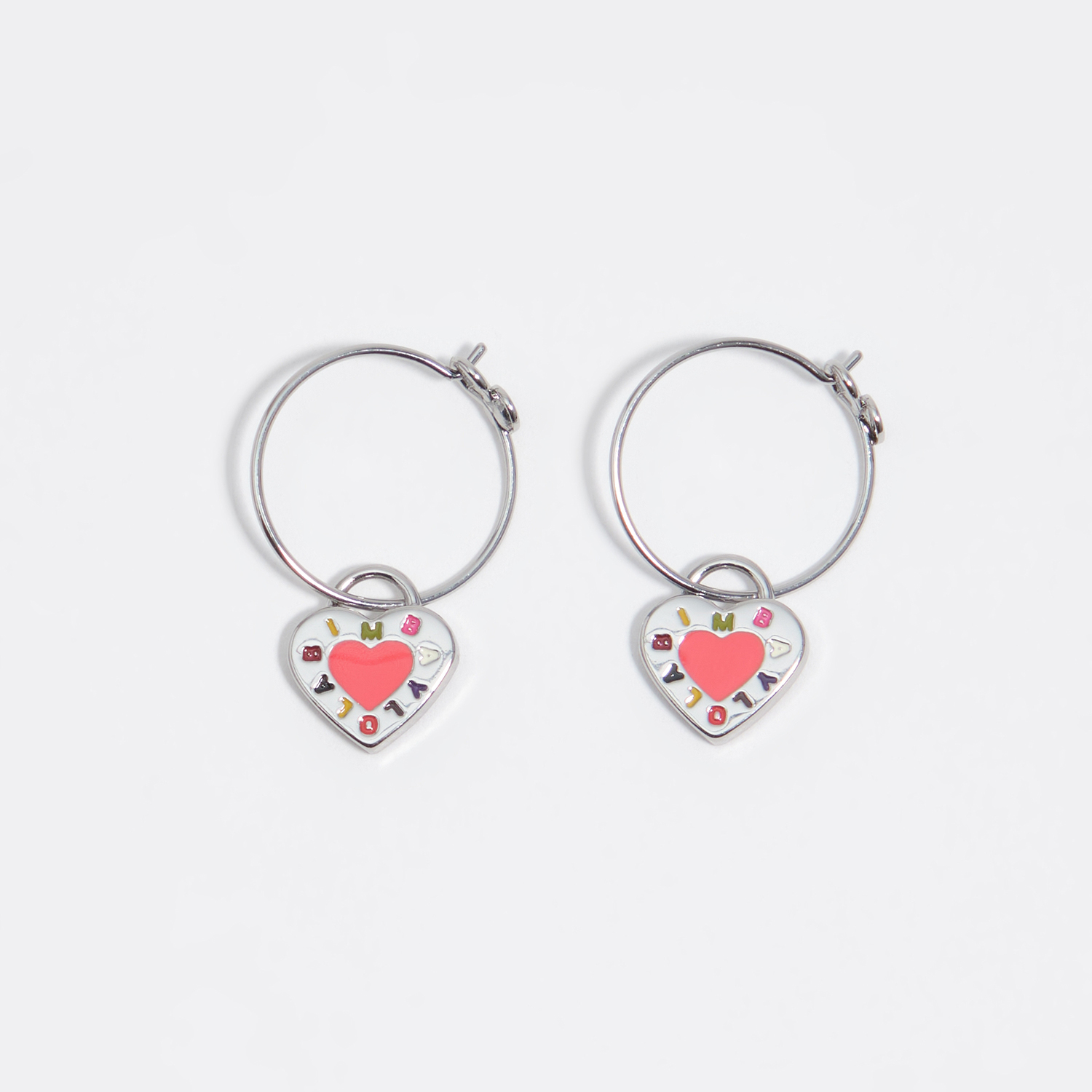 Bimba Y Lola Pink Coral Heart Logo Hoop Earrings