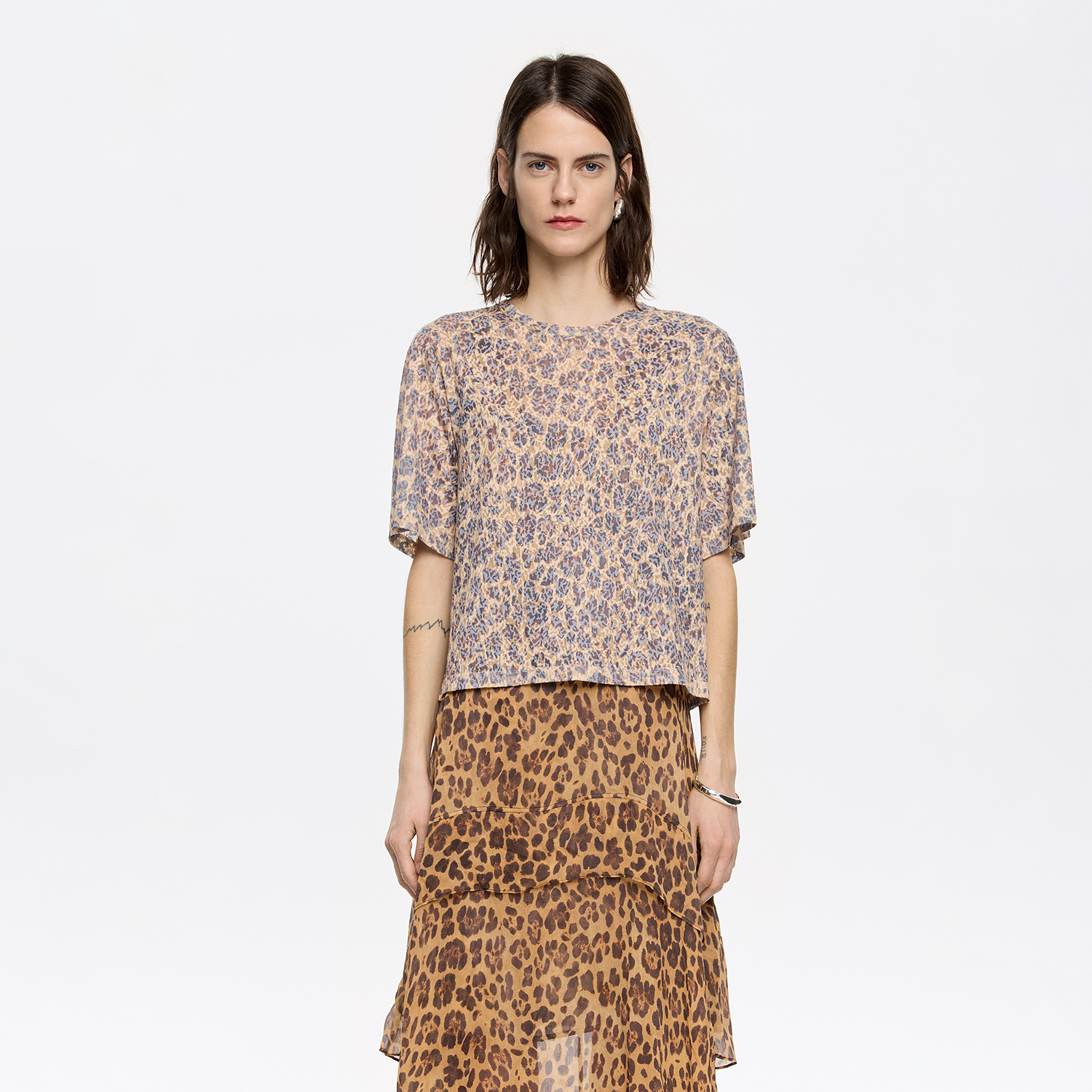 Koszulka devoré Leopard naturalna