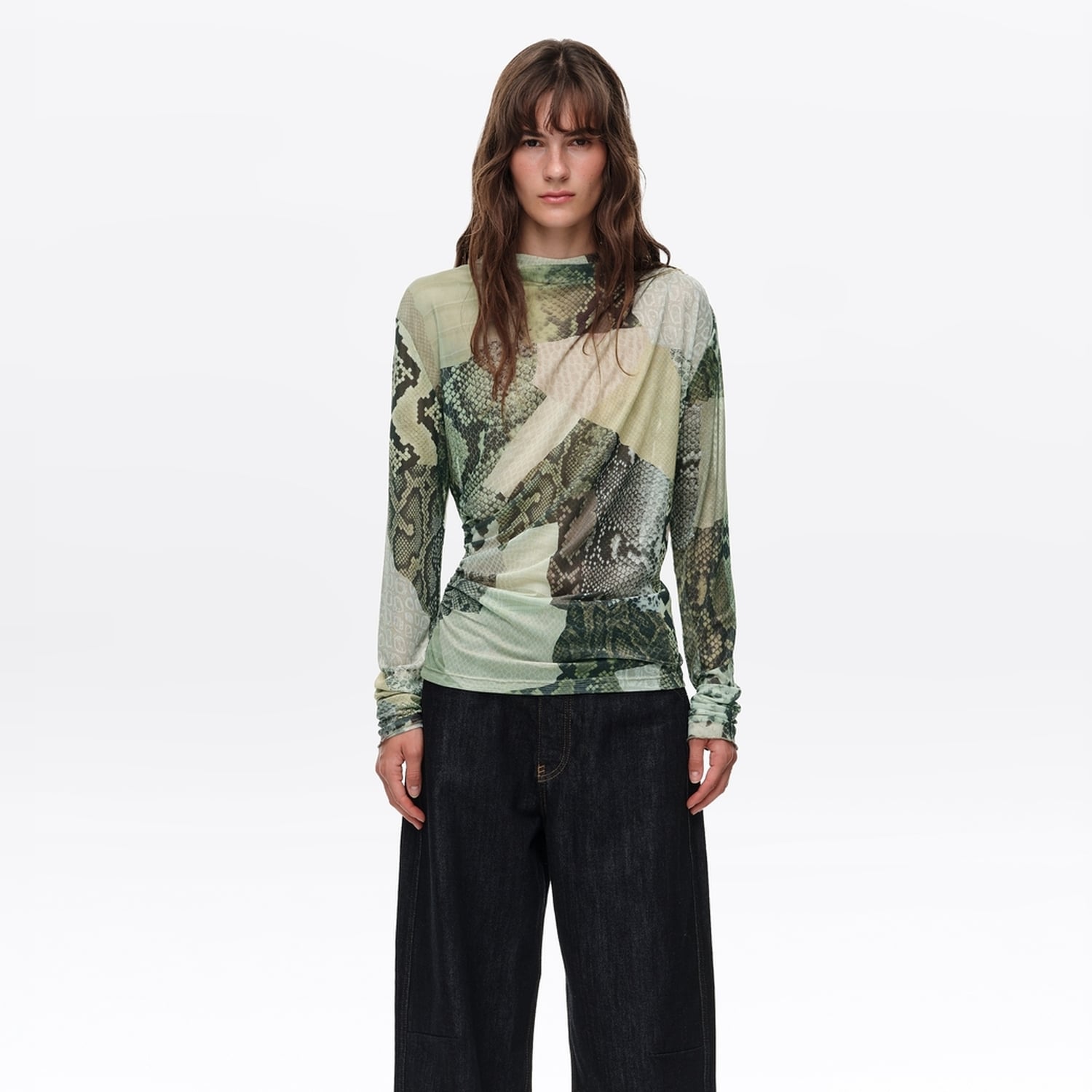 Koszulka marszczona tiul snake patchwork zielona