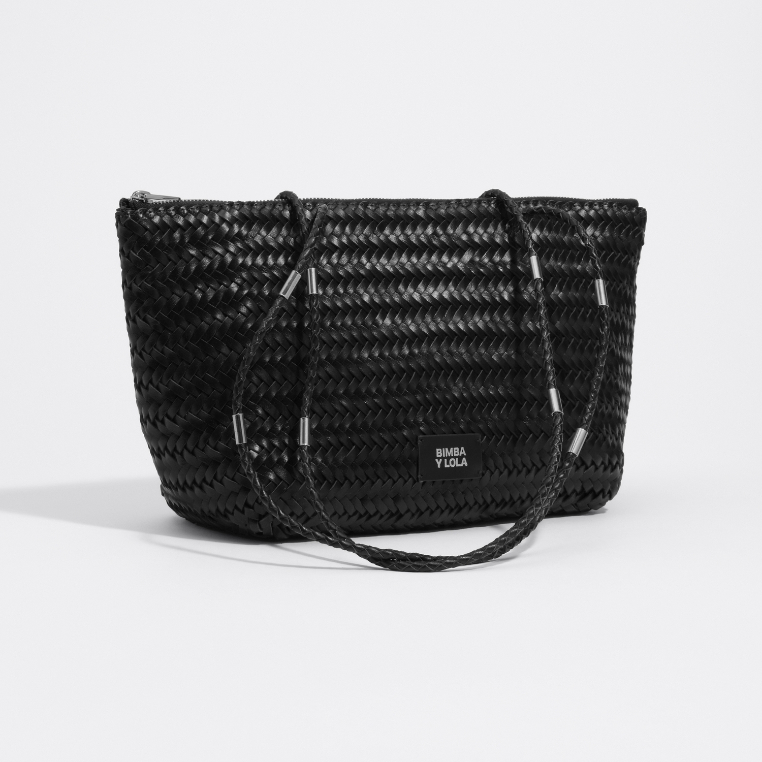 Torba shopper średnia skóra pleciona czarna