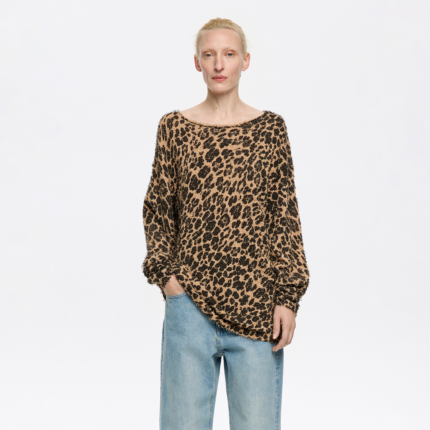 Sweter fantazyjna dzianina Leopard naturalny