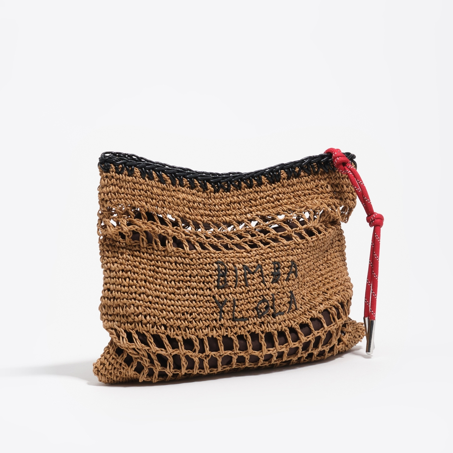 Bimba Y Lola Dark Natural Medium Raffia-Effect Handbag
