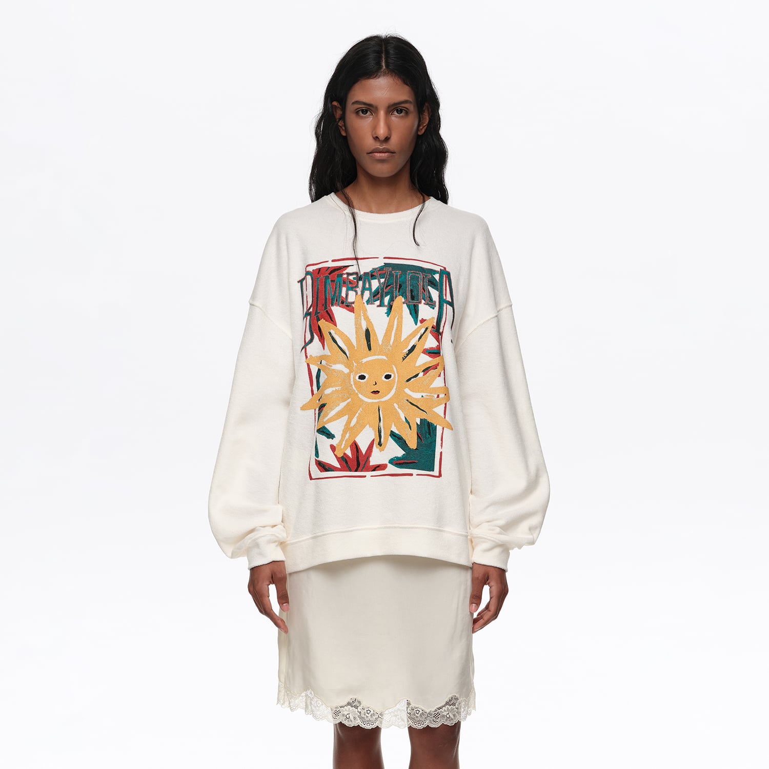 Bimba Y Lola Ivory Toweling Sun Logo Sweatshirt